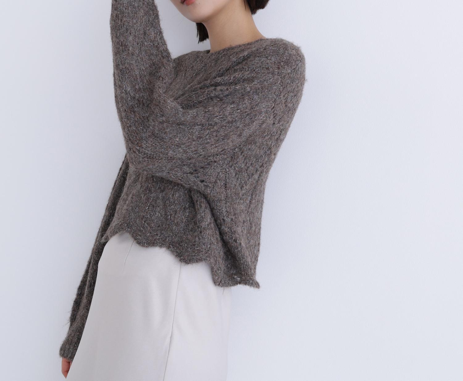 スカラップクロップドニット モカ