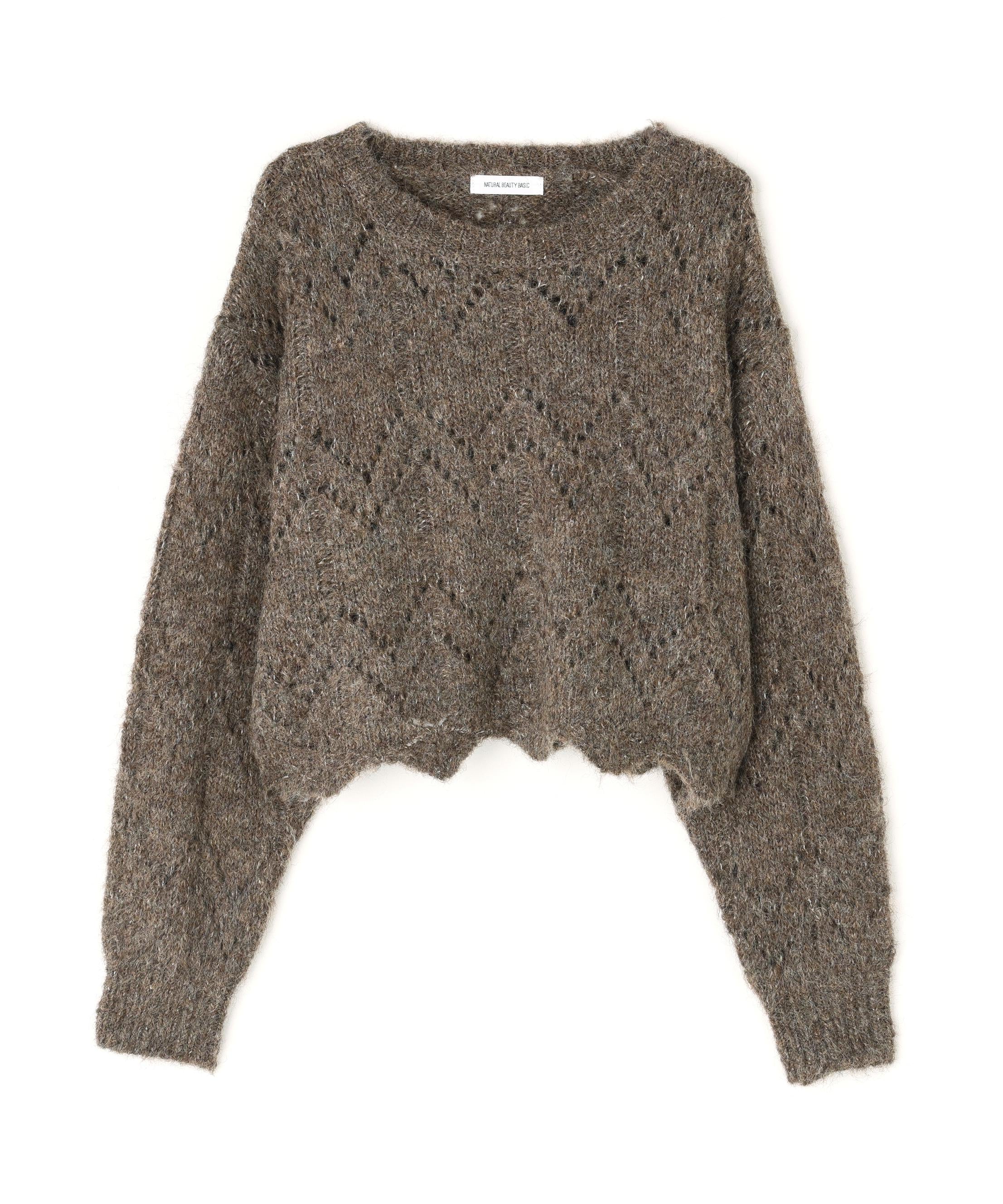 スカラップクロップドニット モカ