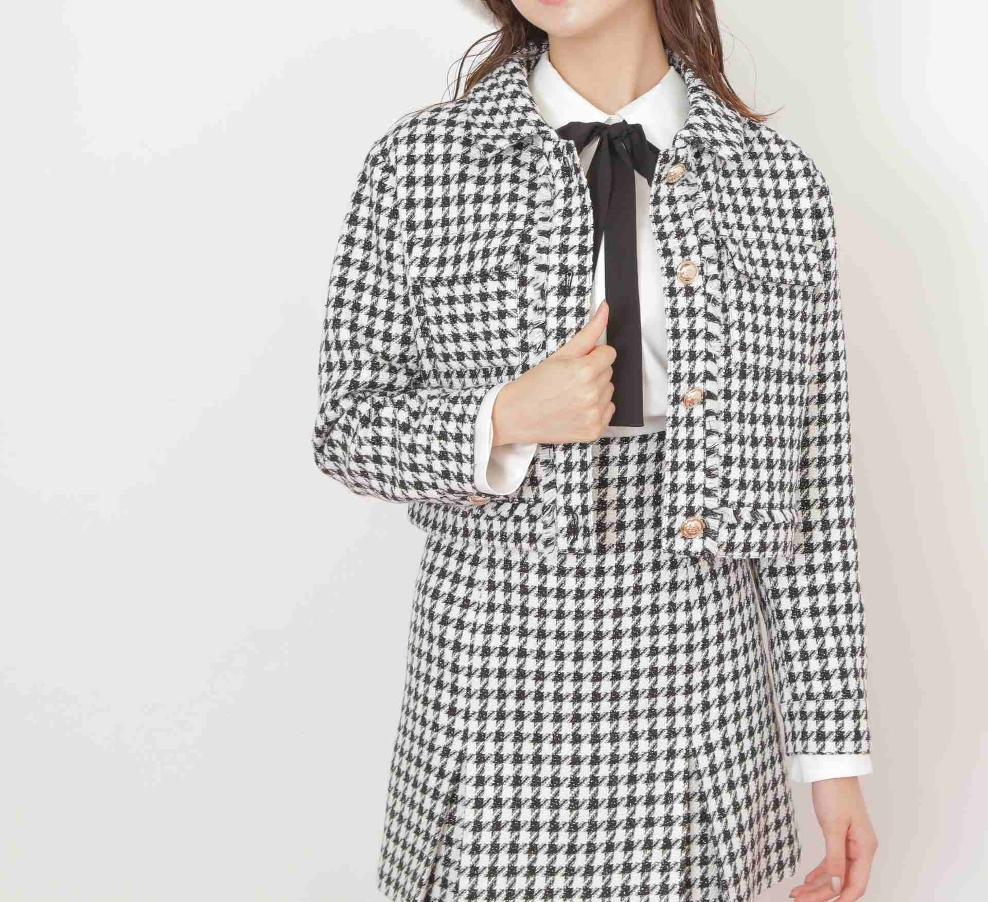 千鳥ツイードジャケット ブラック1