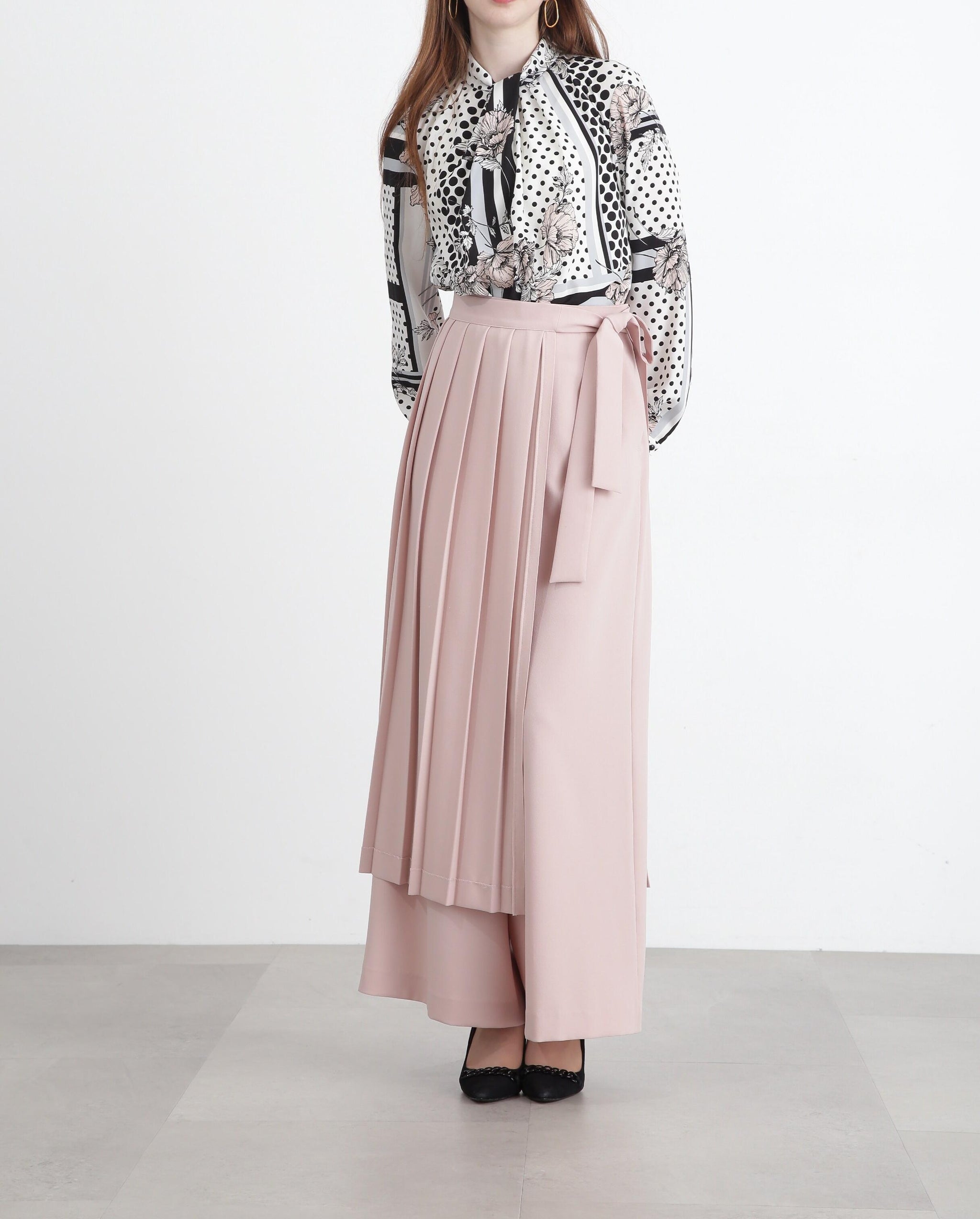 ◆プリーツレイヤードパンツ ピンク