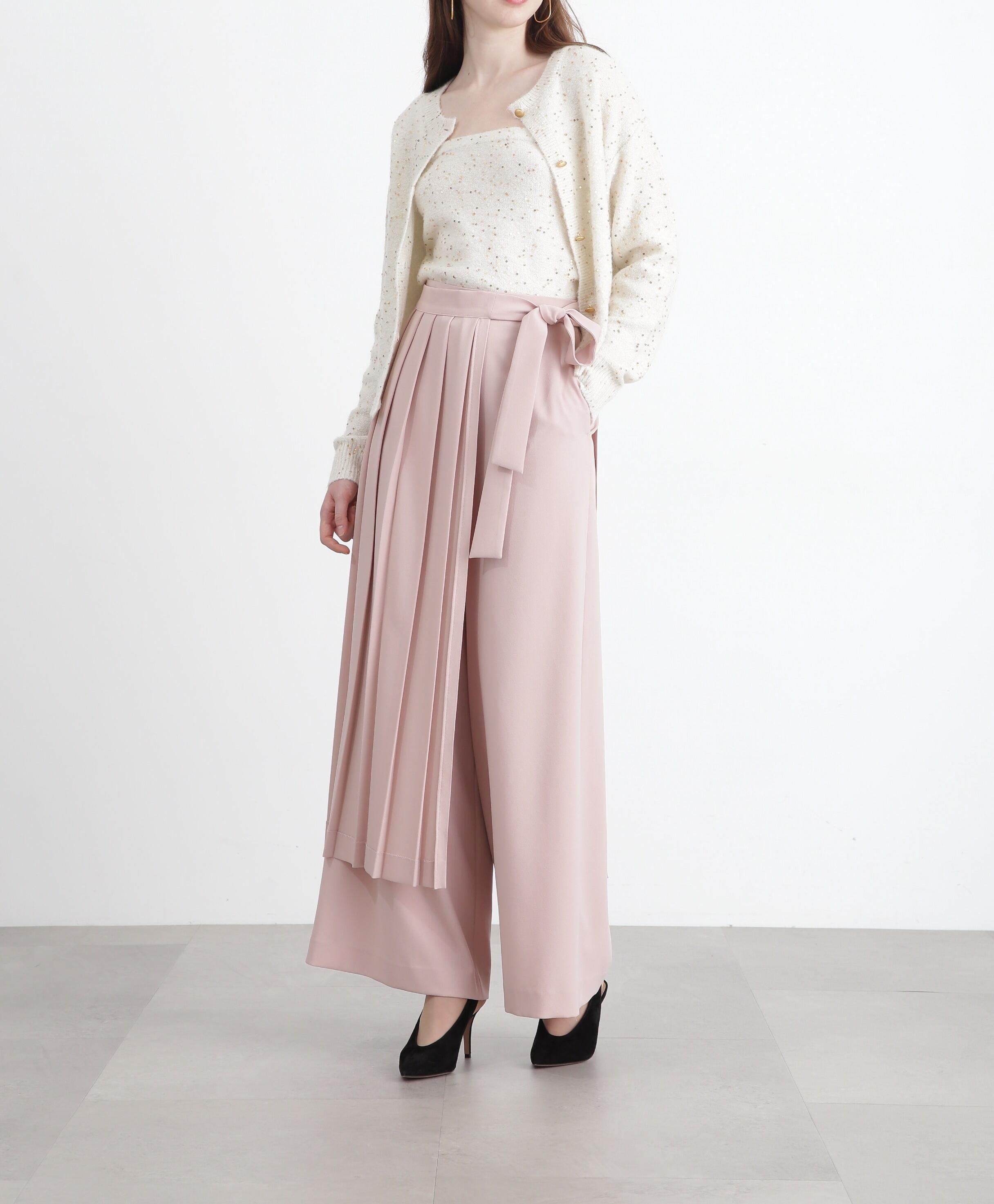 ◆プリーツレイヤードパンツ ピンク