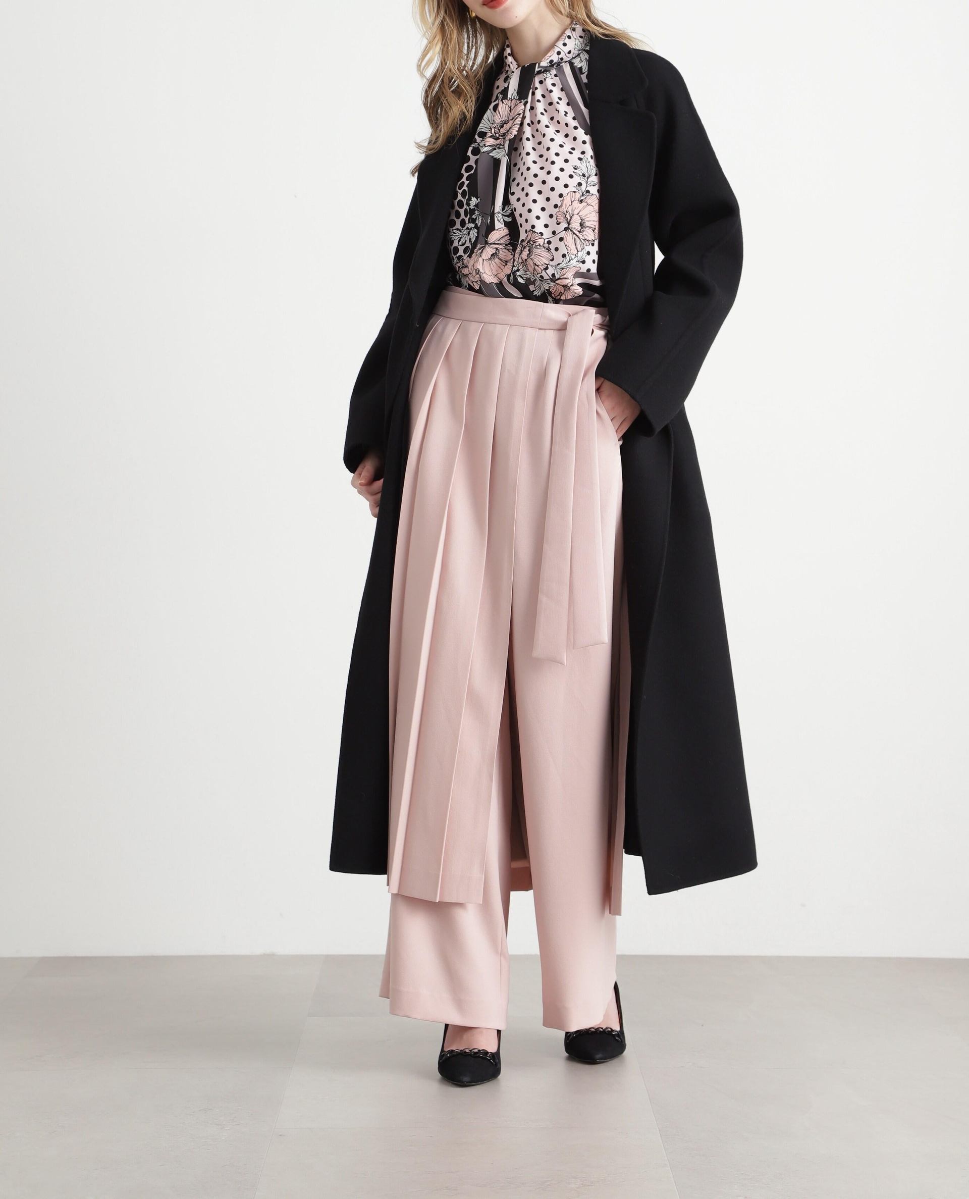 ◆プリーツレイヤードパンツ ピンク