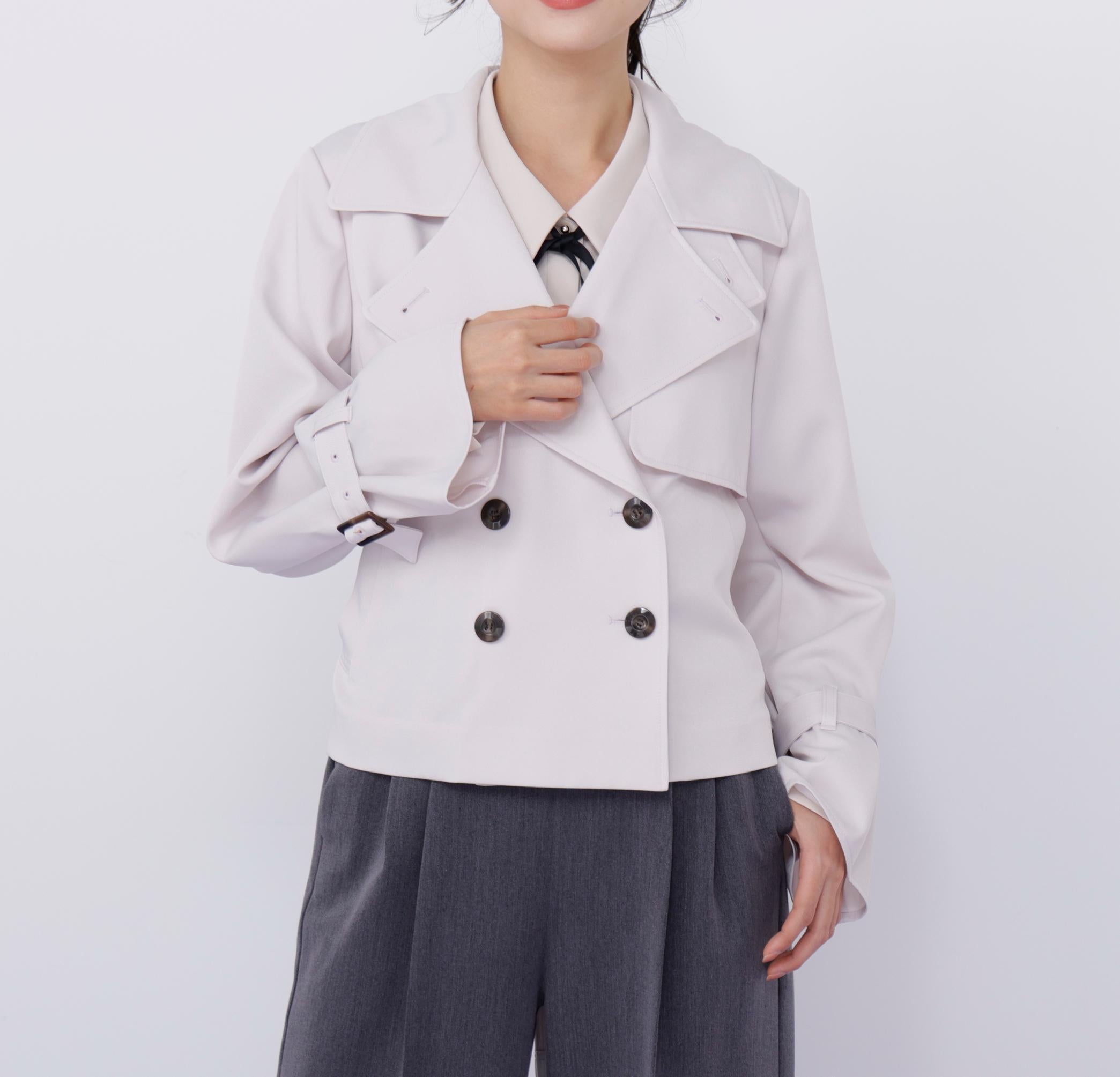 スタンドカラーショートトレンチコート ピンク