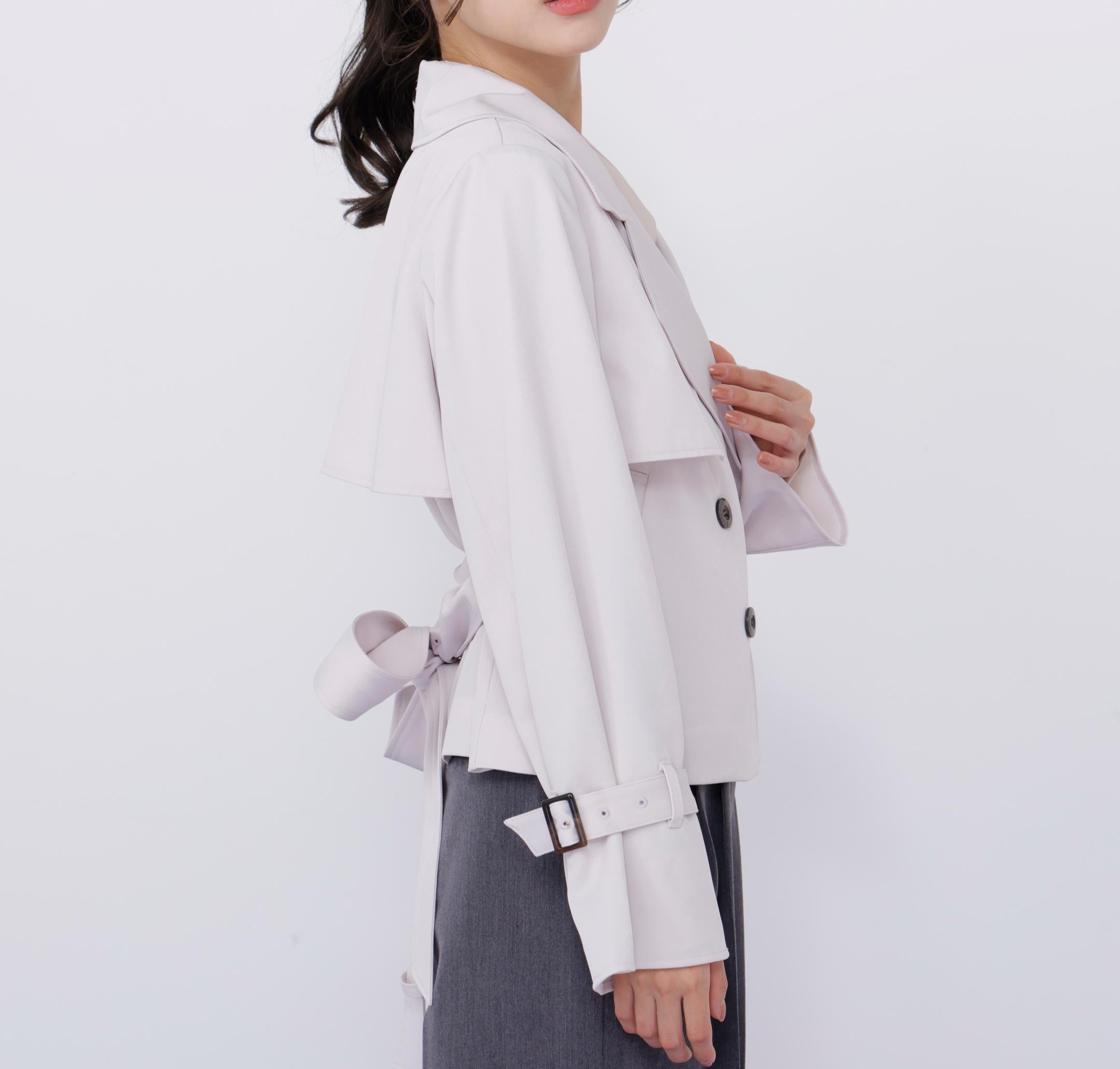 スタンドカラーショートトレンチコート ピンク