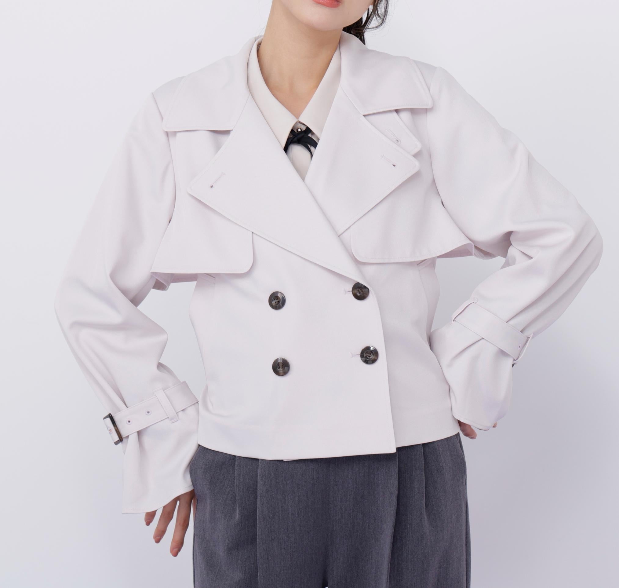 スタンドカラーショートトレンチコート ピンク