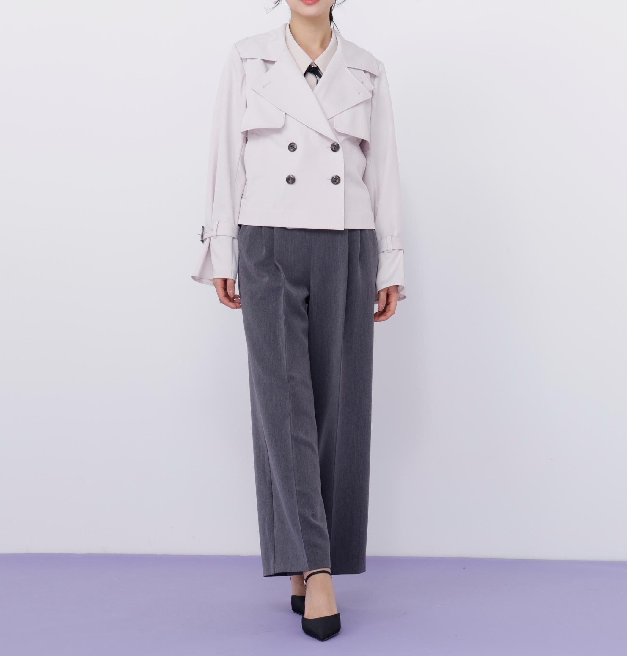 スタンドカラーショートトレンチコート ピンク