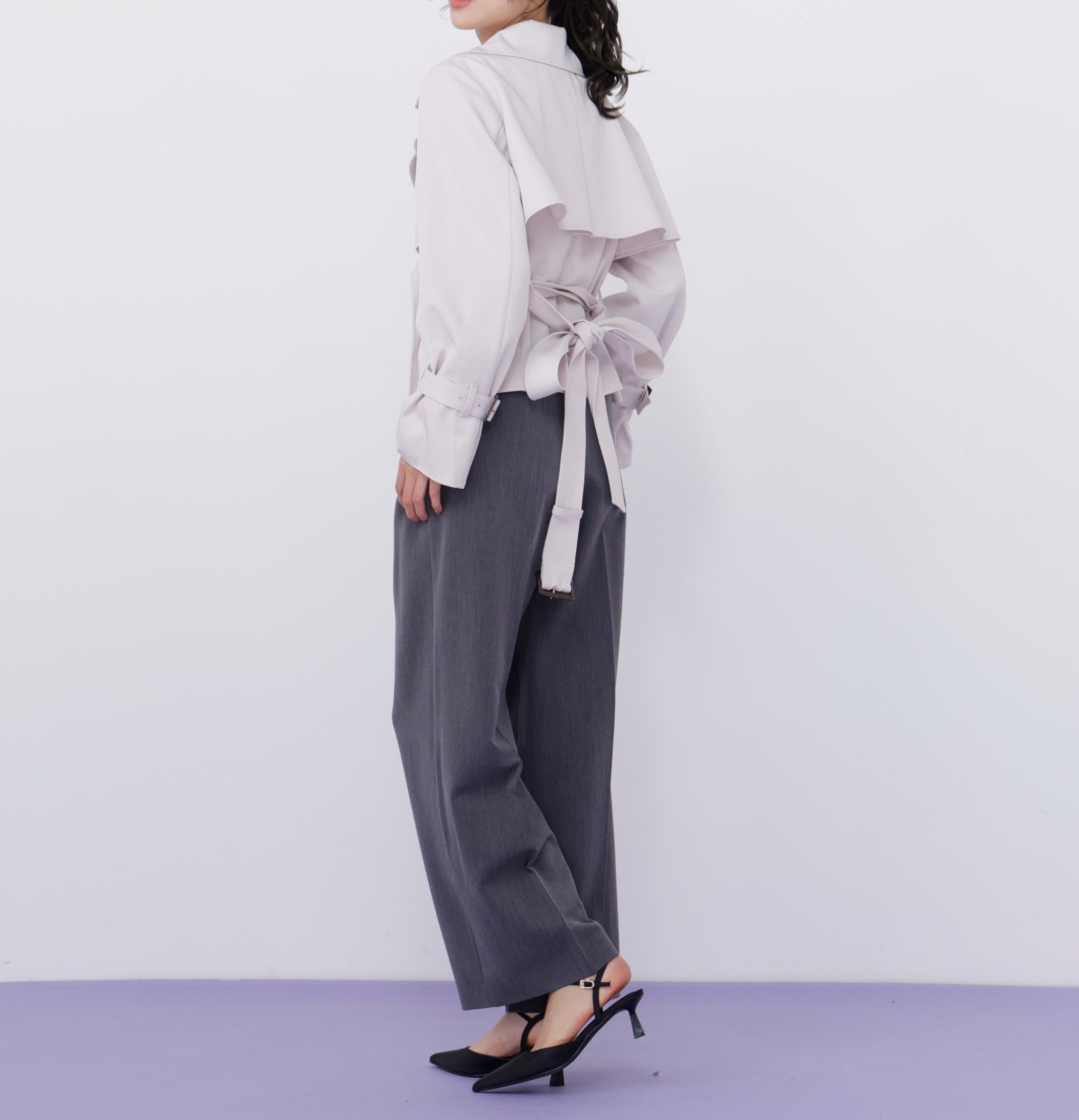 スタンドカラーショートトレンチコート ピンク