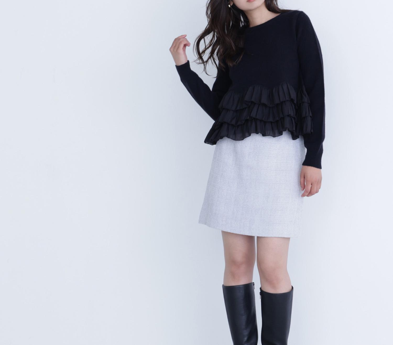 ムジツイードミニスカート ライトグレー