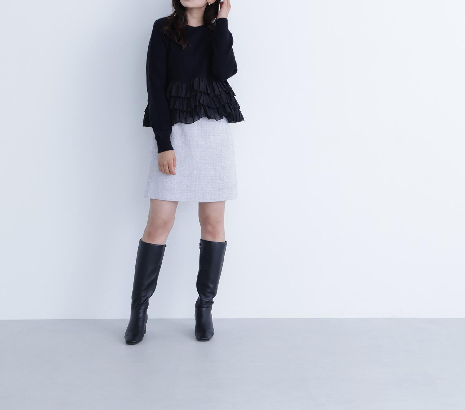 ムジツイードミニスカート ライトグレー