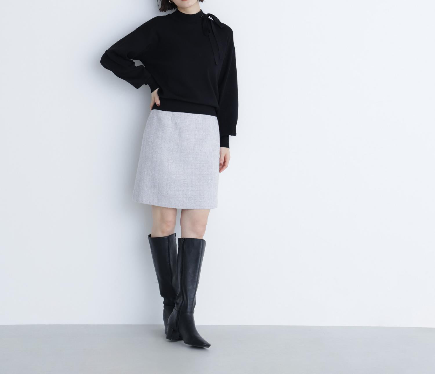 ムジツイードミニスカート ライトグレー