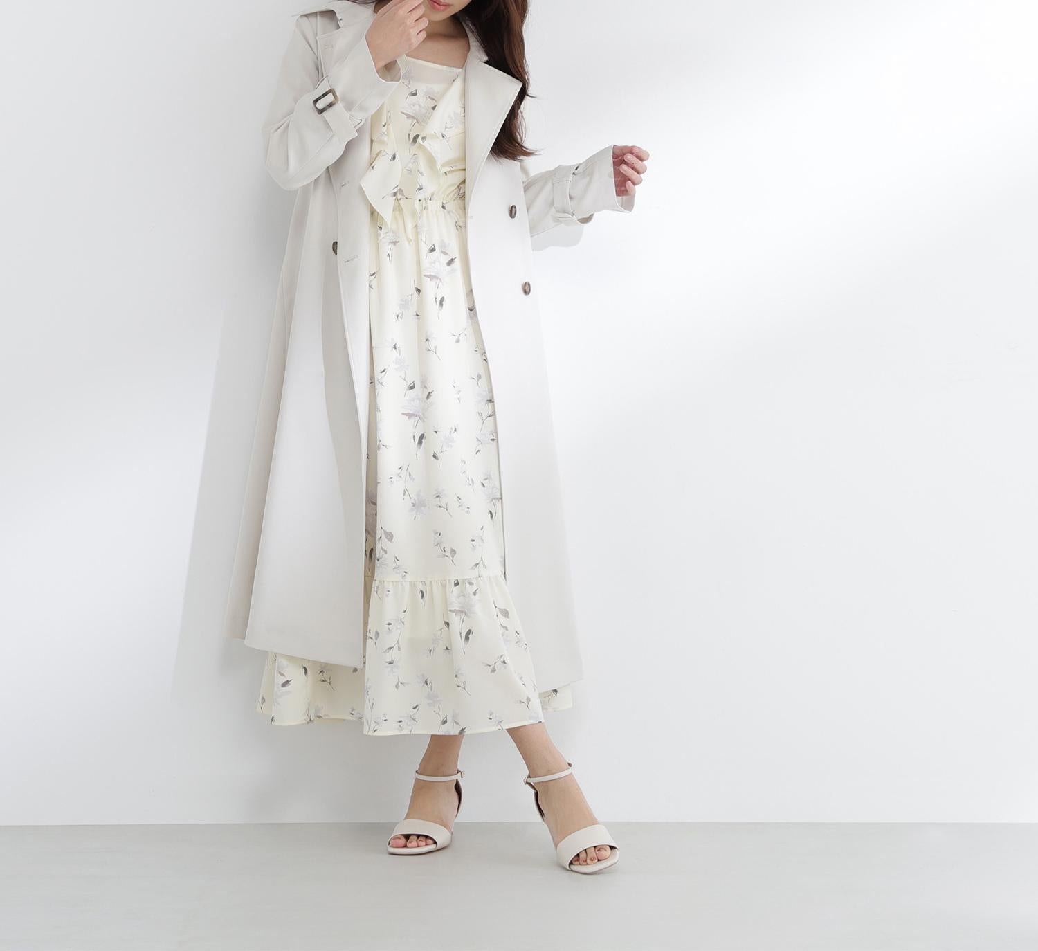 ラッフルフラワープリントワンピース クリームイエロー2