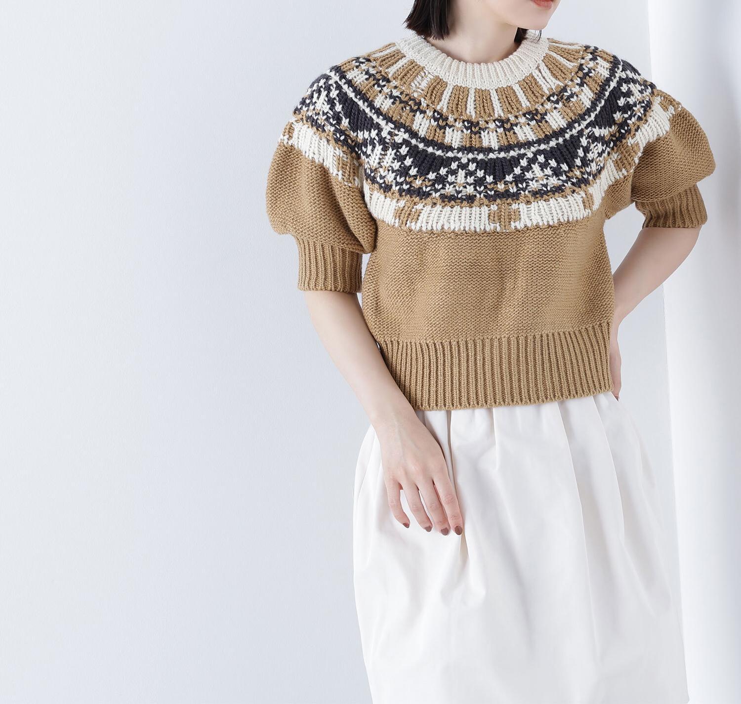 ノルディックハーフスリーブニット キャメルベース2
