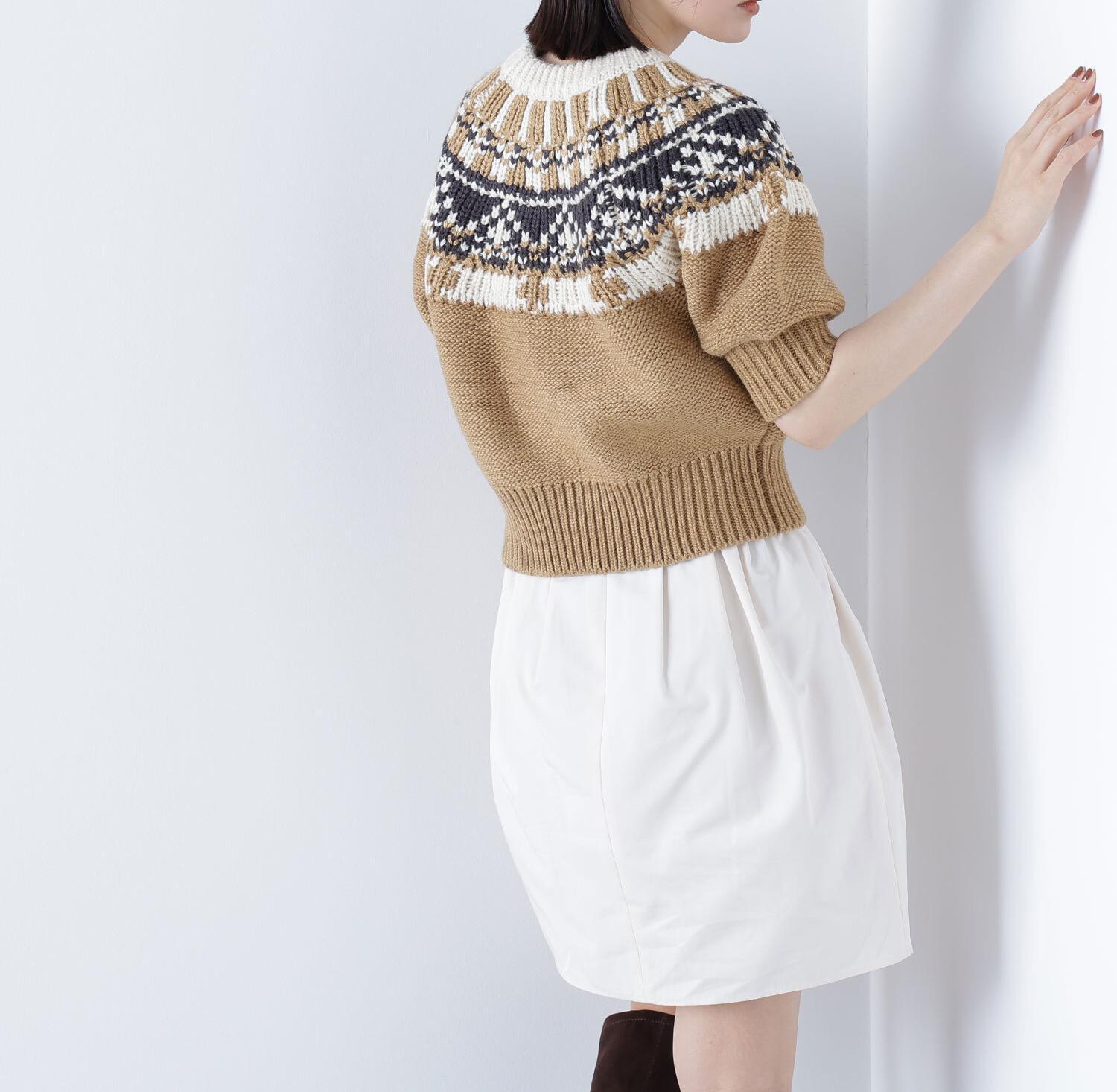 ノルディックハーフスリーブニット キャメルベース2