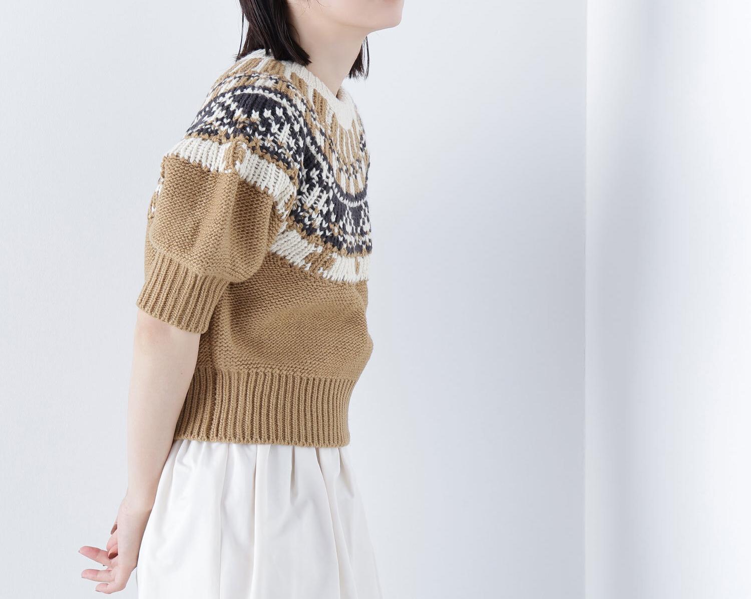 ノルディックハーフスリーブニット キャメルベース2