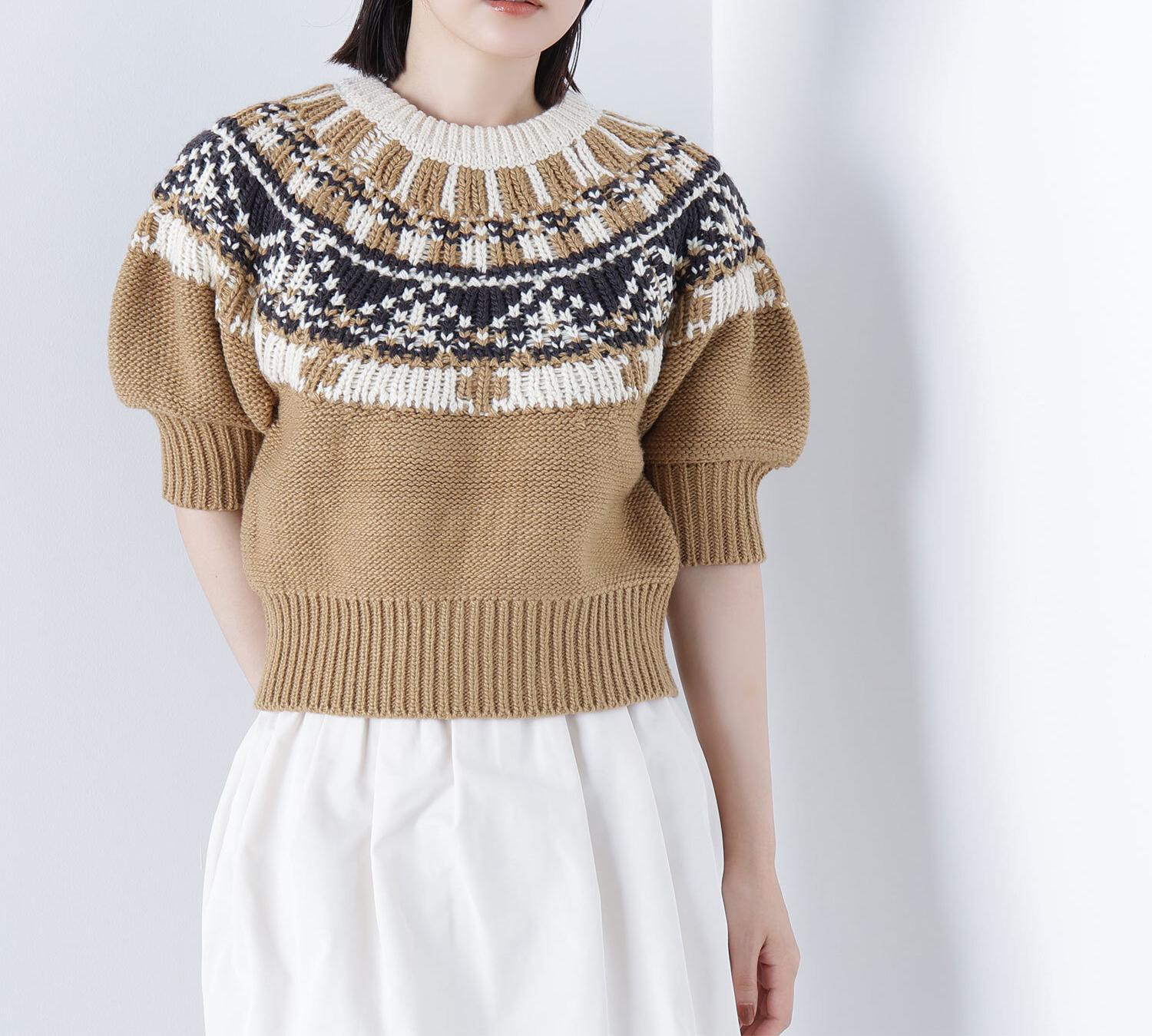 ノルディックハーフスリーブニット キャメルベース2