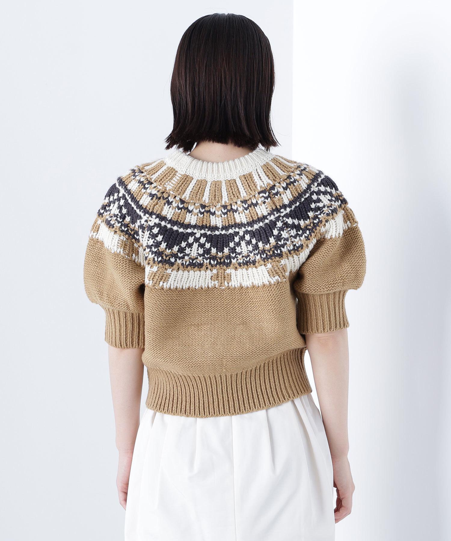 ノルディックハーフスリーブニット キャメルベース2