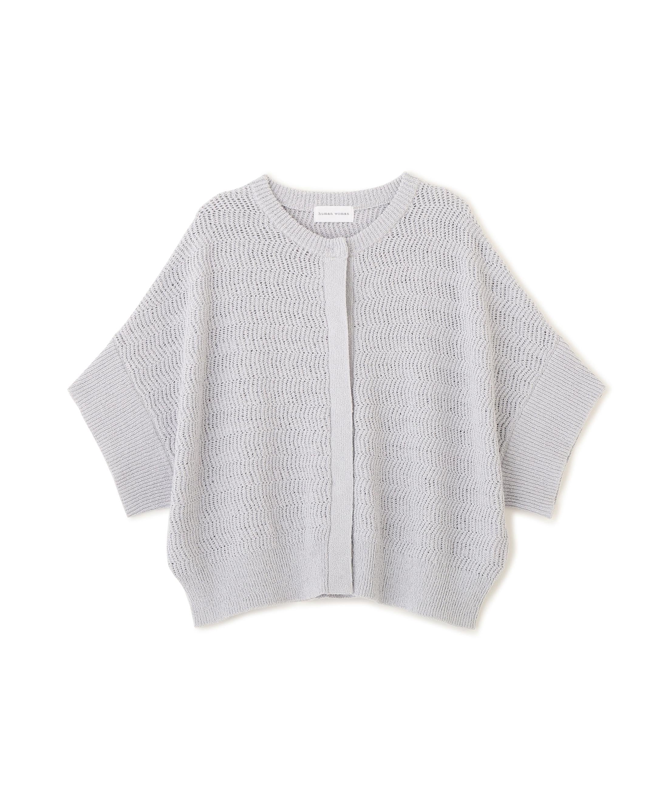 綿ポリエステルヘリンボーン柄半袖はおり グレー