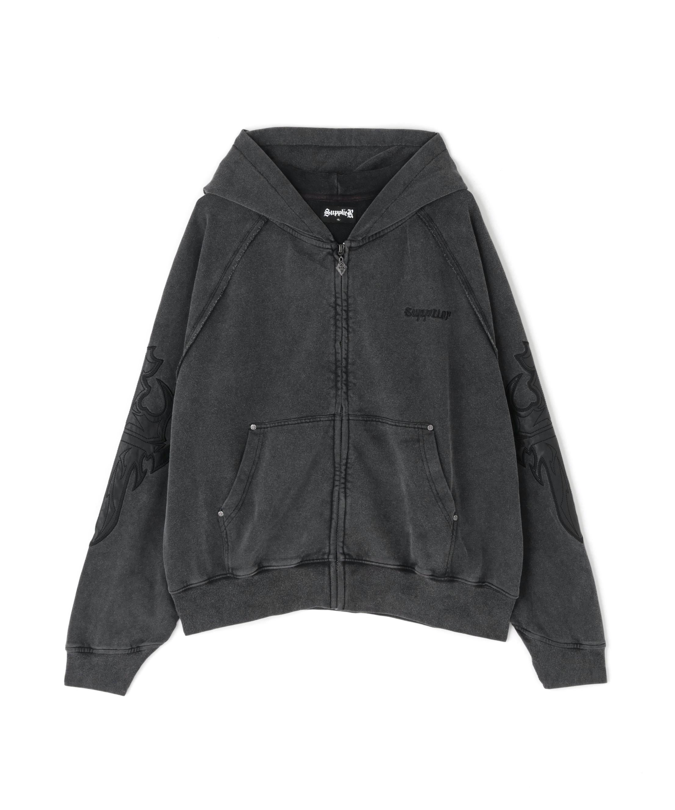 SUPPLIE>/サプライヤー/LEATHE> PATCH ZIP HOODIE ブラック