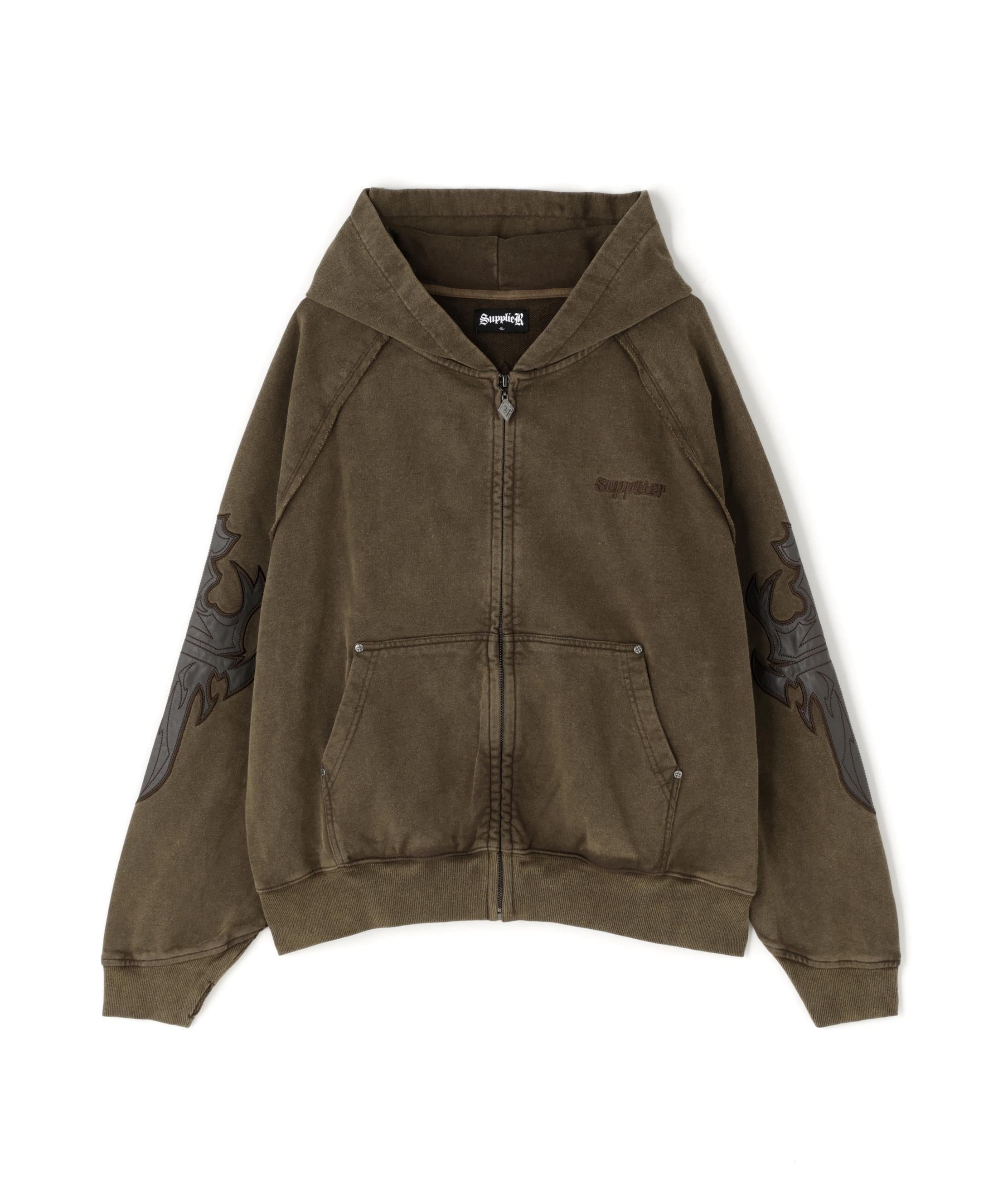 SUPPLIE>/サプライヤー/LEATHE> PATCH ZIP HOODIE カーキ