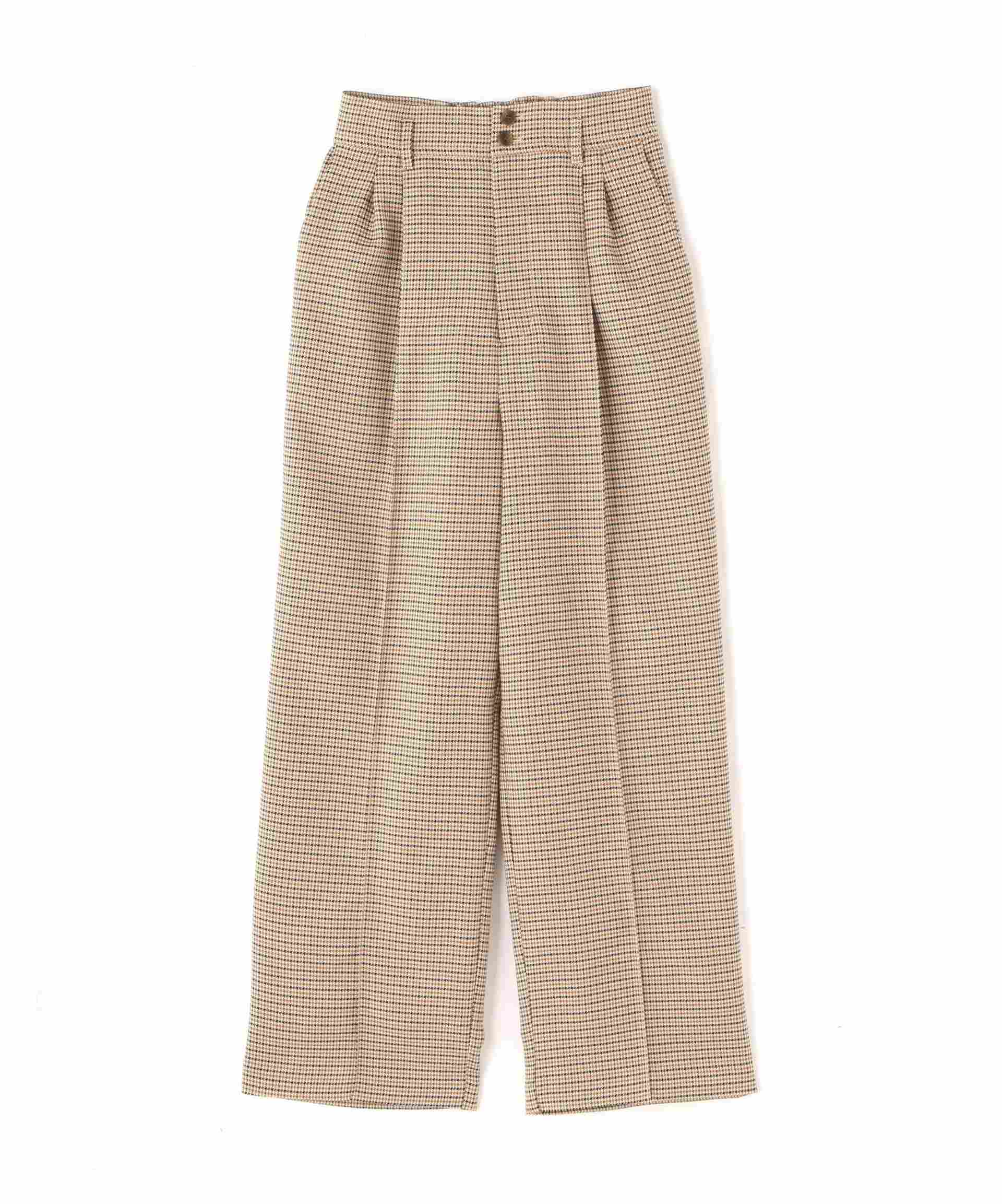 [Sシリーズ対応商品]先染めチェックタックワイドパンツ ベージュチェック1