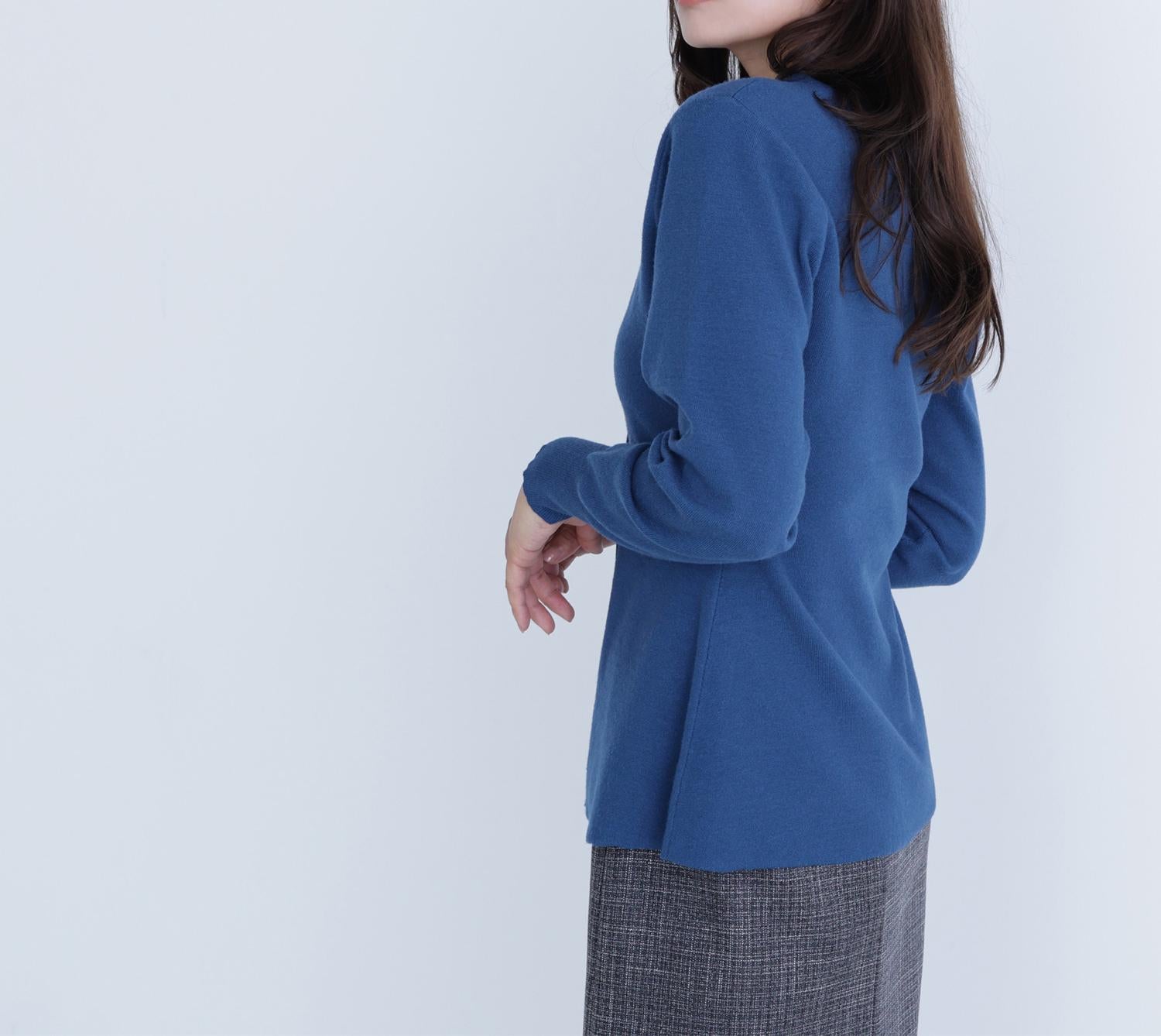 ウエストシェイプスリットカーディガン ディープブルー1
