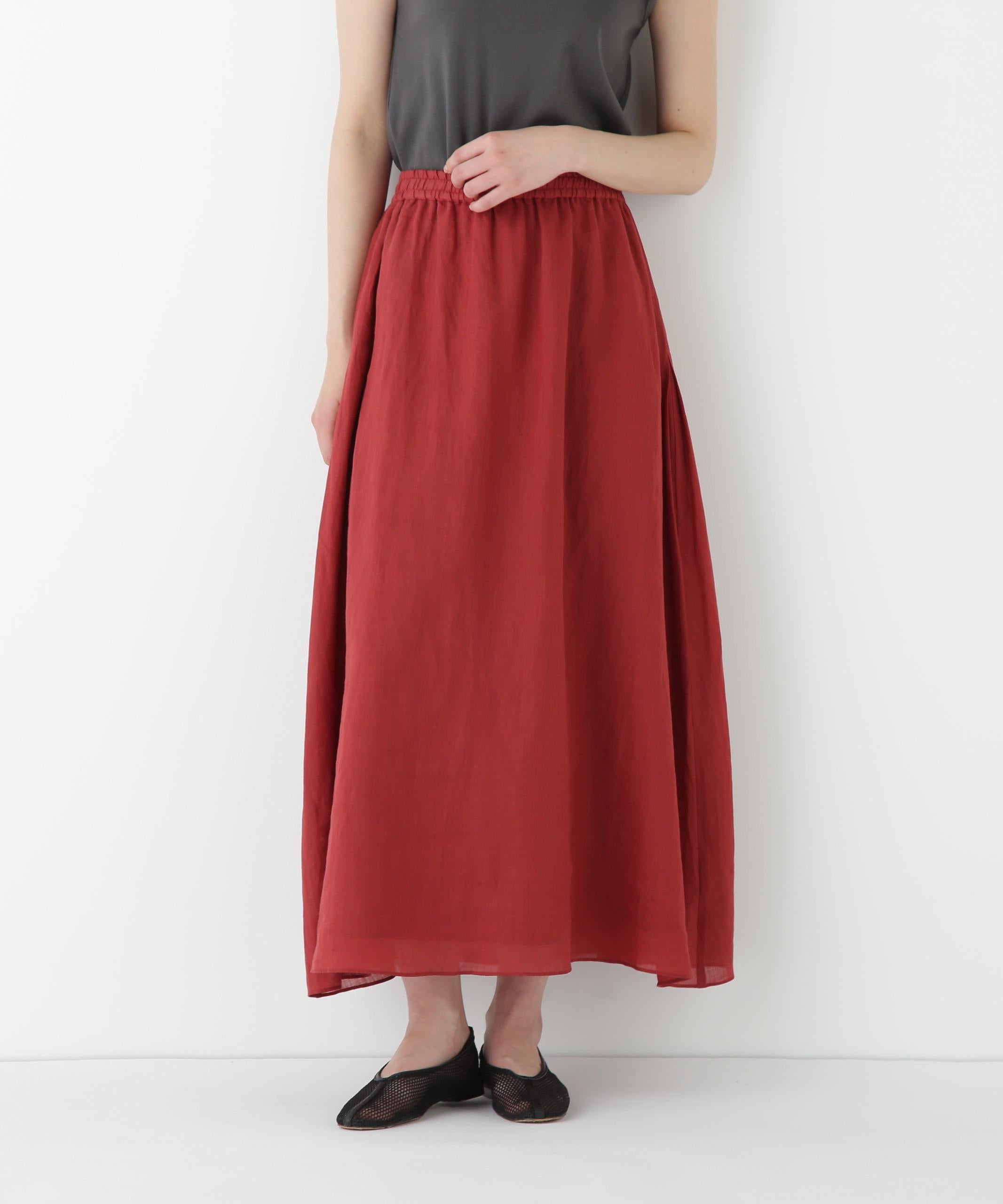 ◆ラミーサイドボックスタックギャザースカート レッドブラウン