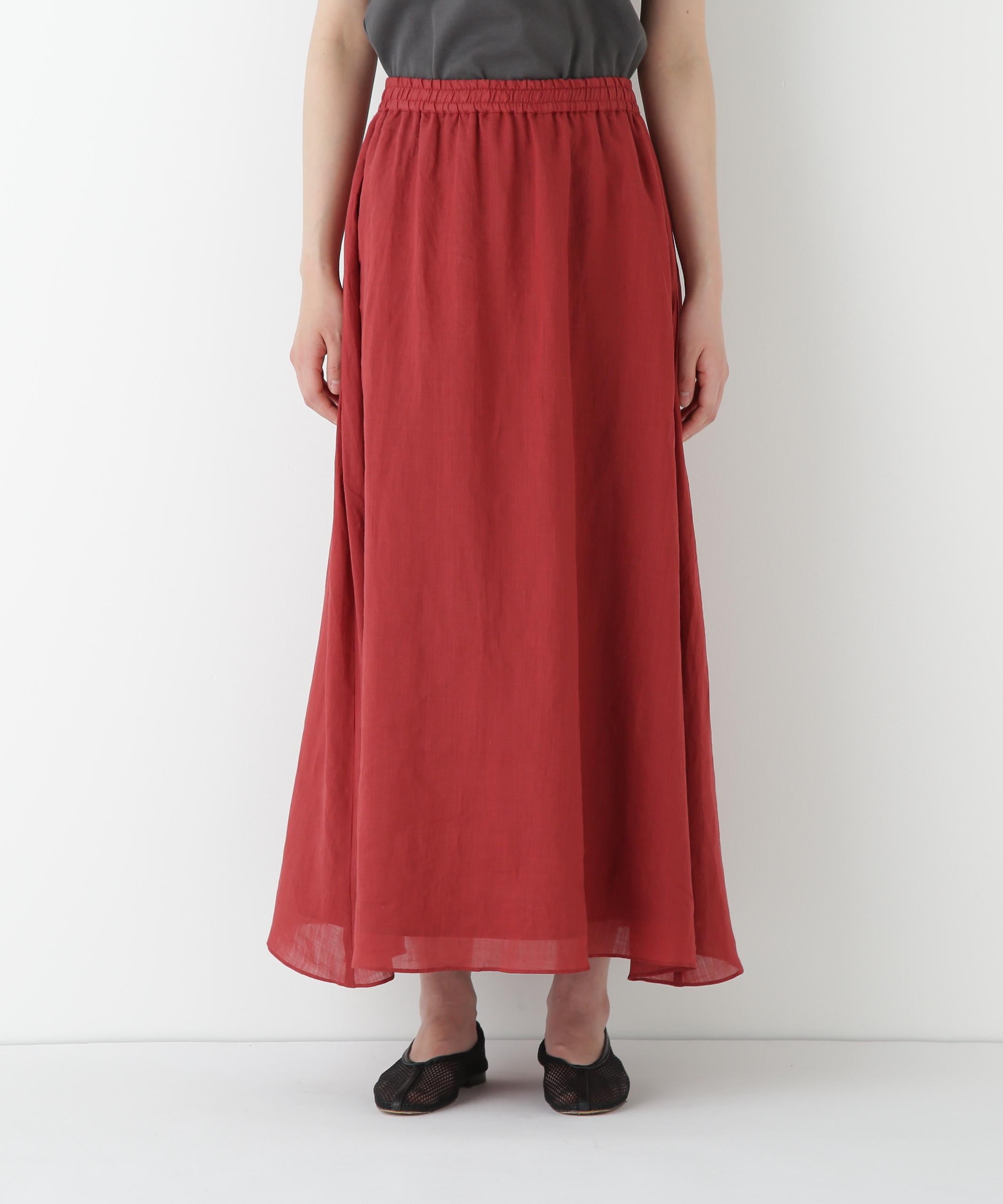 ◆ラミーサイドボックスタックギャザースカート レッドブラウン