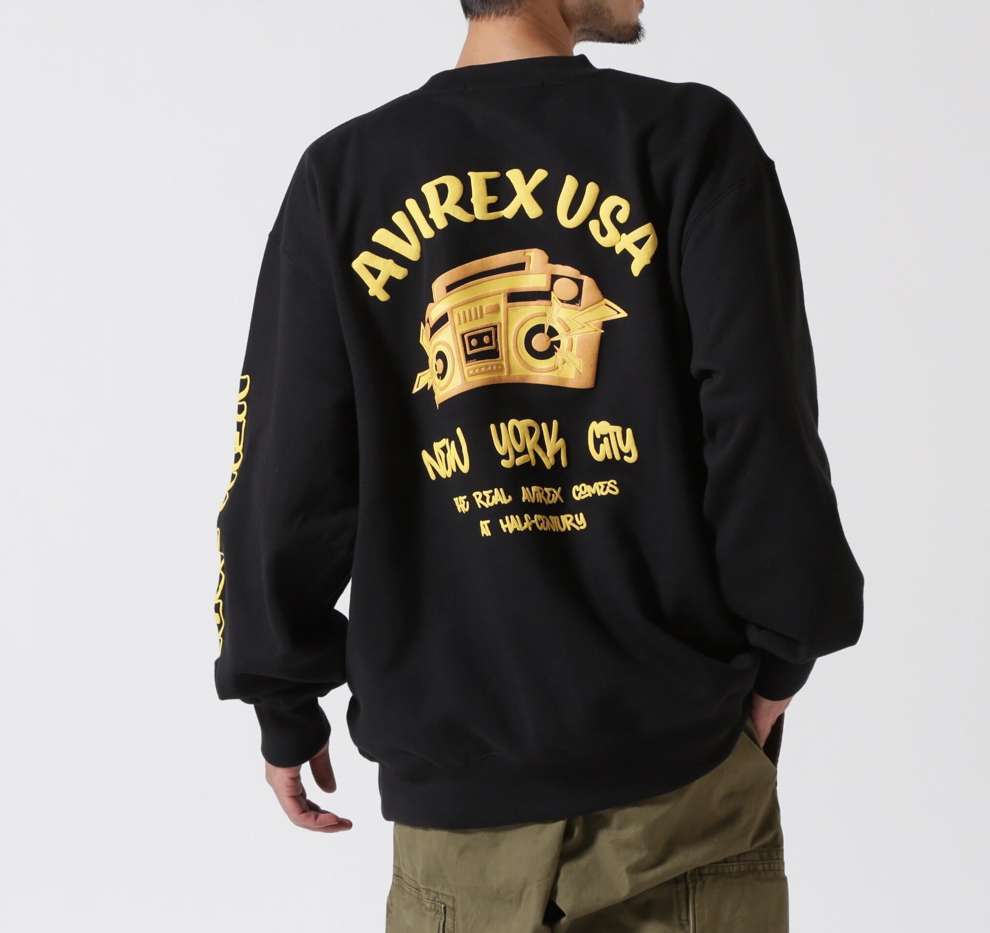 FOAMING C>EW NECK SWEAT "AVI>EX USA" / フォーミング クルーネックスウェット / AVI>EX  ブラック