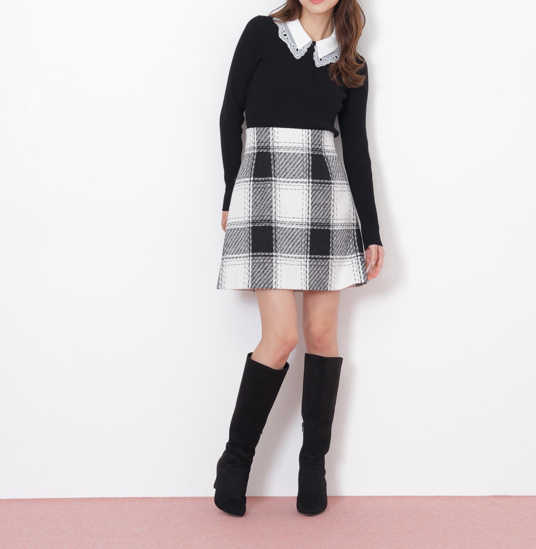 レース衿レイヤードニット ブラック