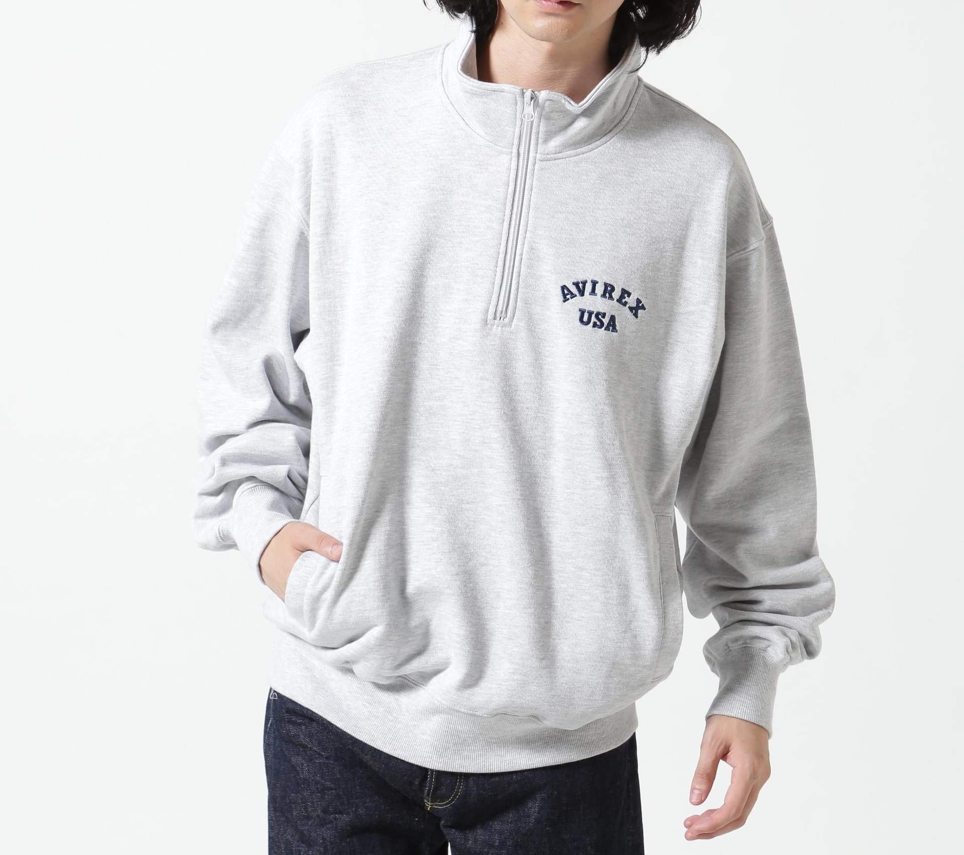《WER&DEPOT限定》ASTA> HALFZIP SWEAT / Aスター ハーフジップスウェット / AVI>EX / アヴィレックス グレー