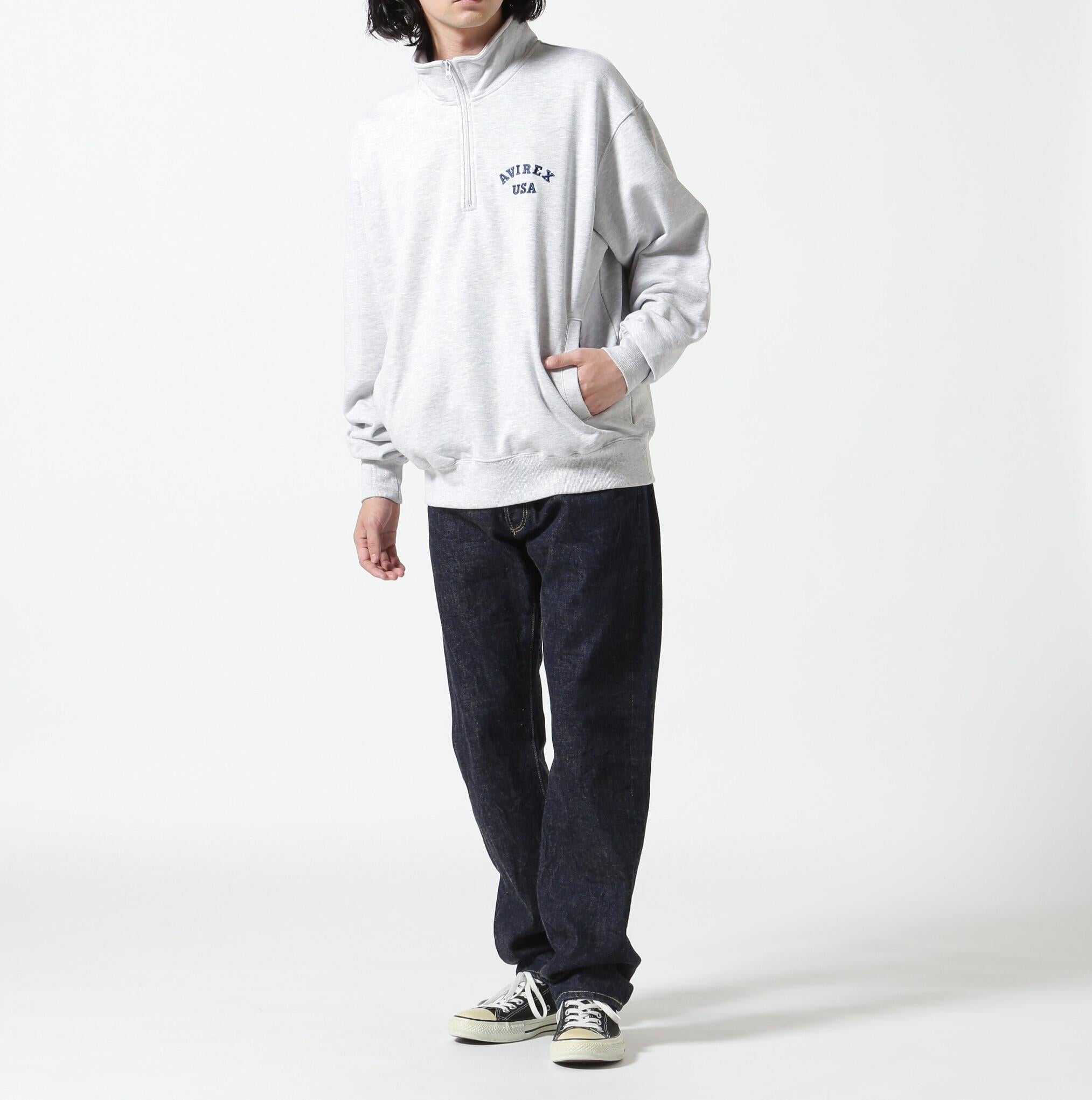 《WER&DEPOT限定》ASTA> HALFZIP SWEAT / Aスター ハーフジップスウェット / AVI>EX / アヴィレックス グレー