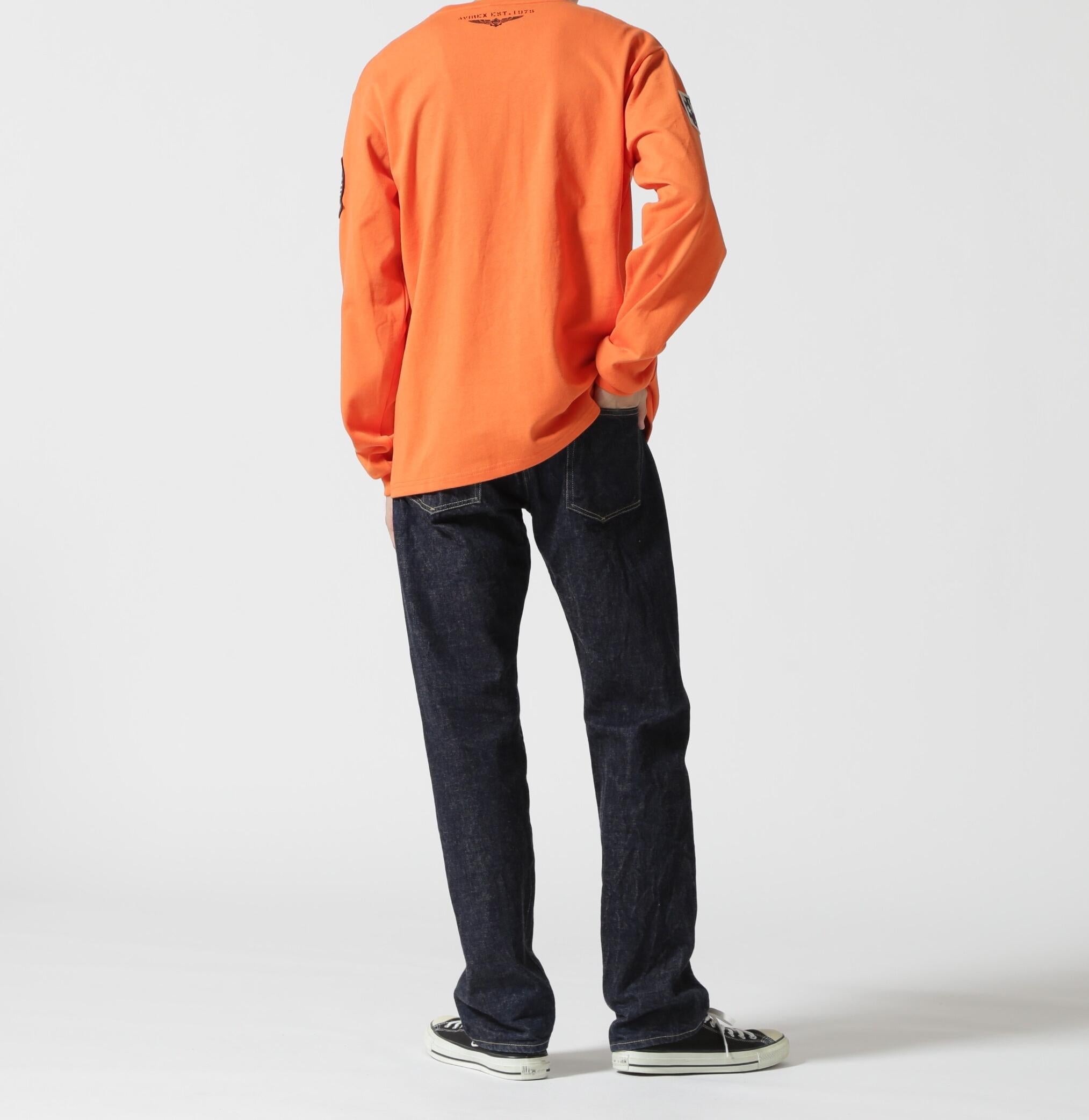 《WER&DEPOT限定》TOP GUN PATCHED L/S T-SHI>T / トップガン パッチド 長袖 Tシャツ / AVI>EX オレンジ