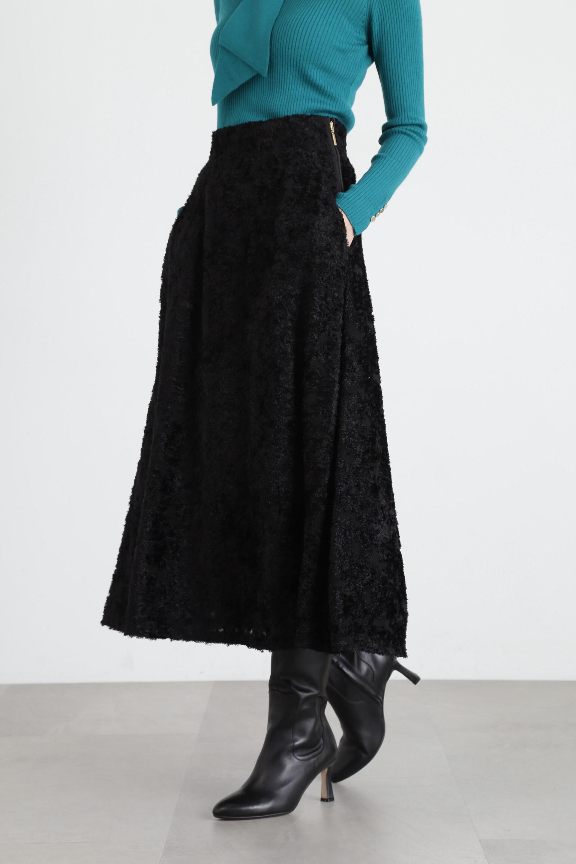 ◆カットジャガードフレアスカート ブラック