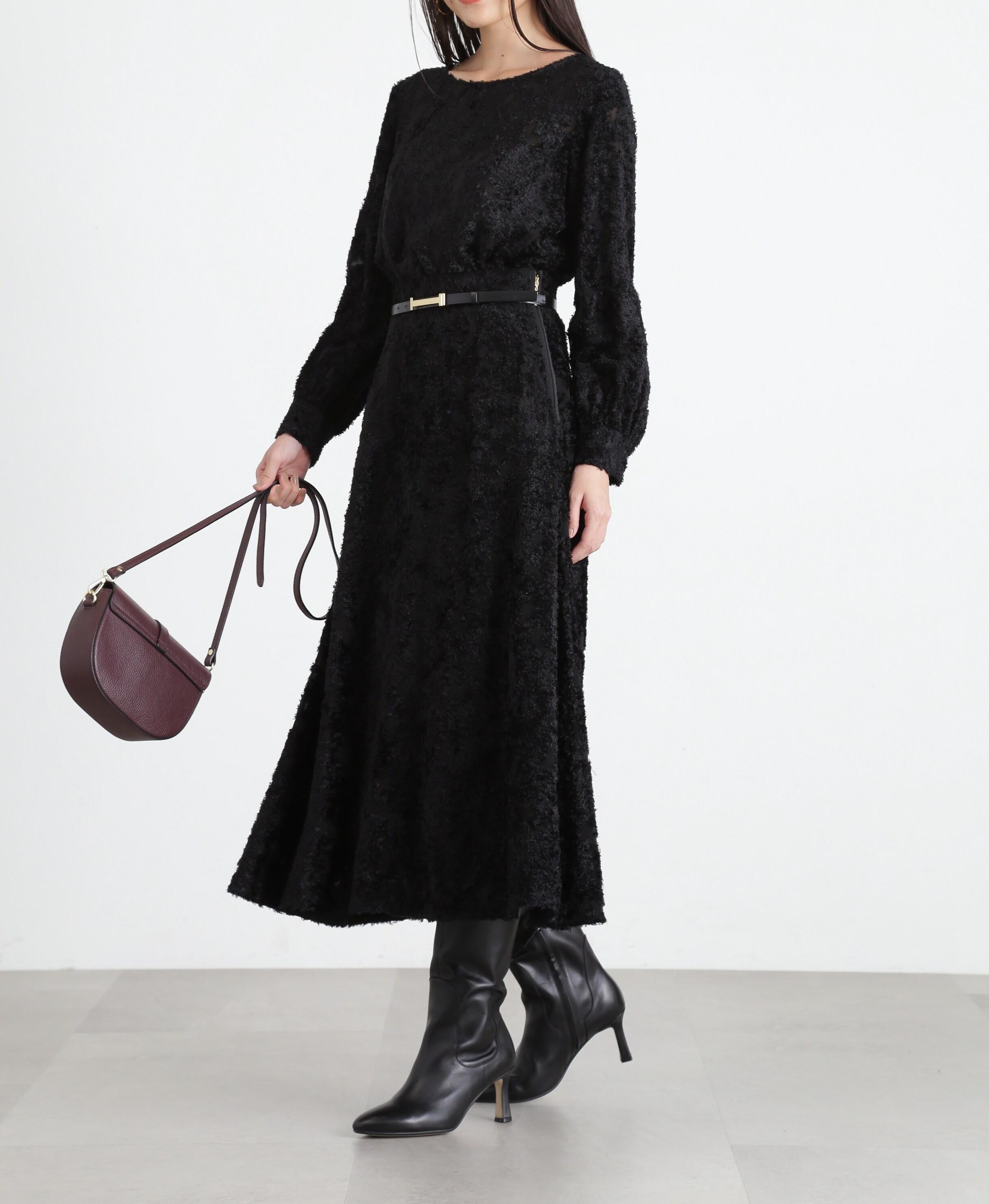 ◆カットジャガードフレアスカート ブラック