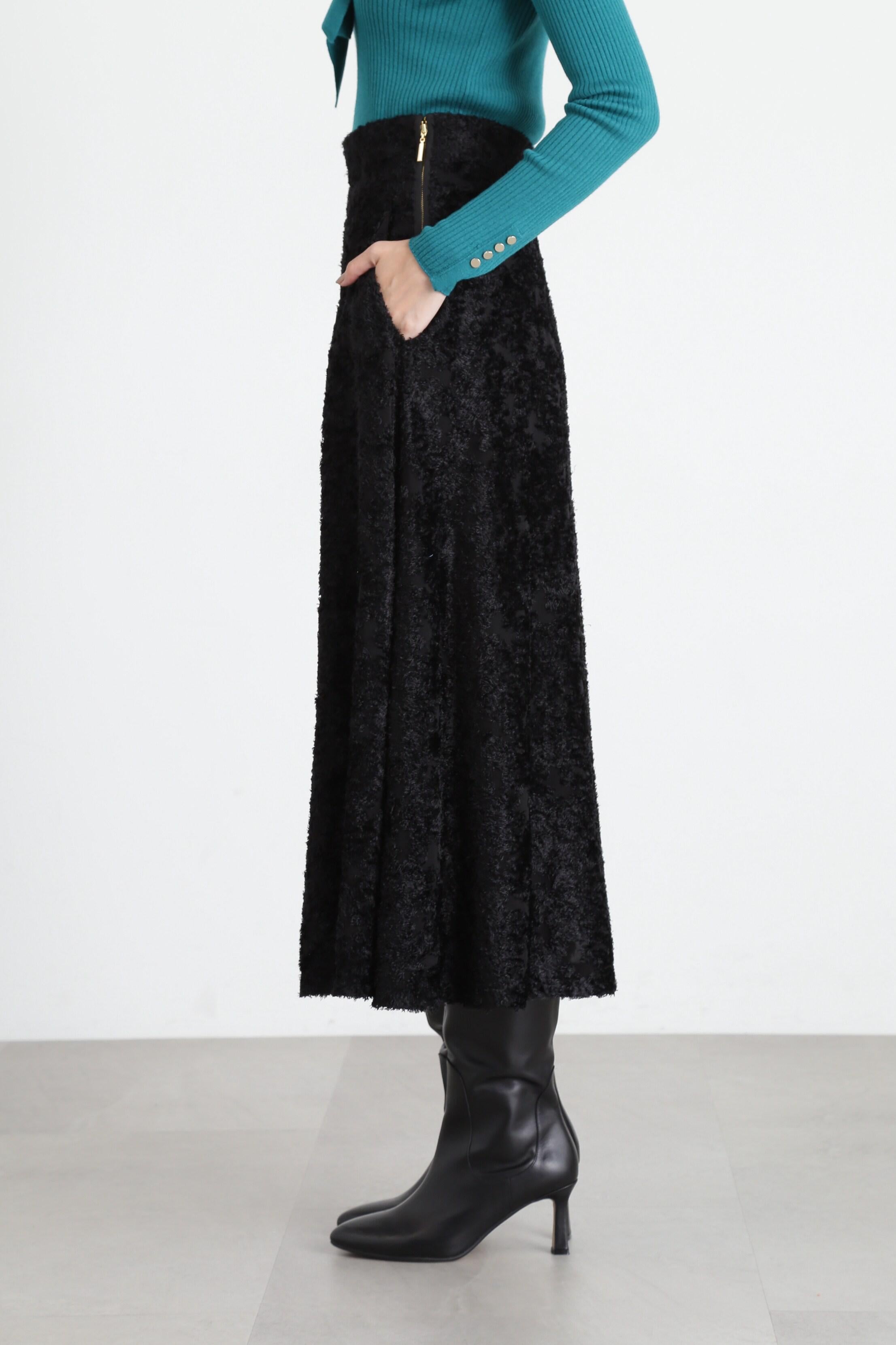 ◆カットジャガードフレアスカート ブラック