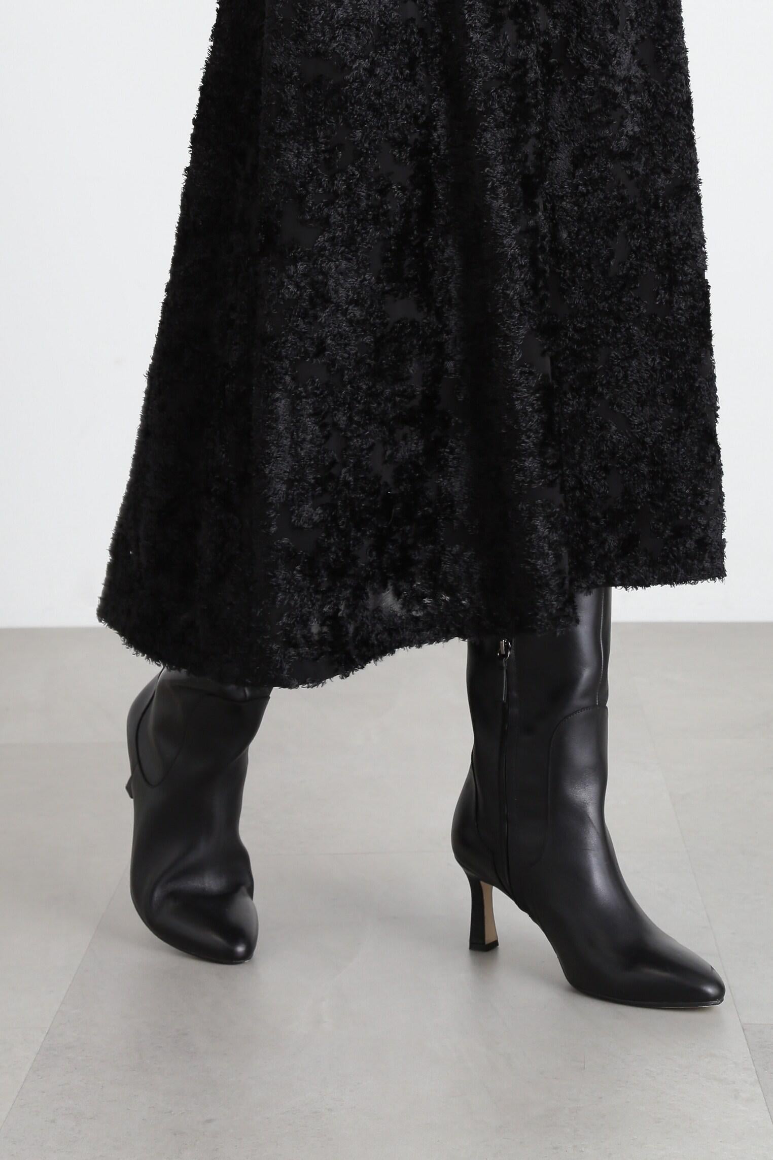 ◆カットジャガードフレアスカート ブラック