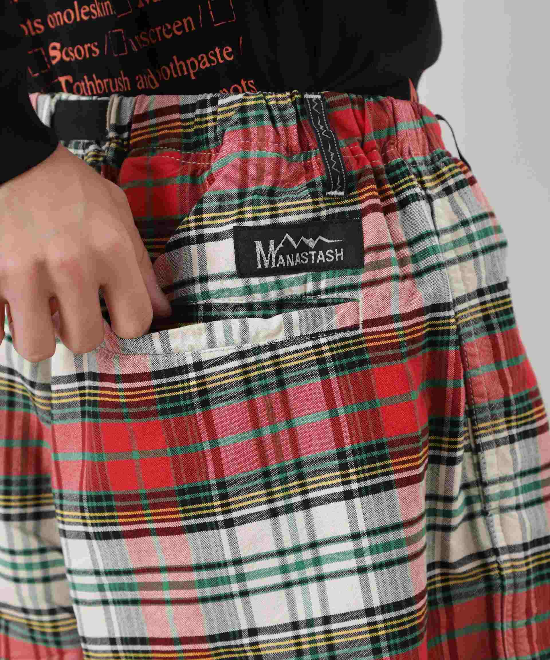 MANASTASH/マナスタッシュ/WASHED PLAID SHO>T レッド