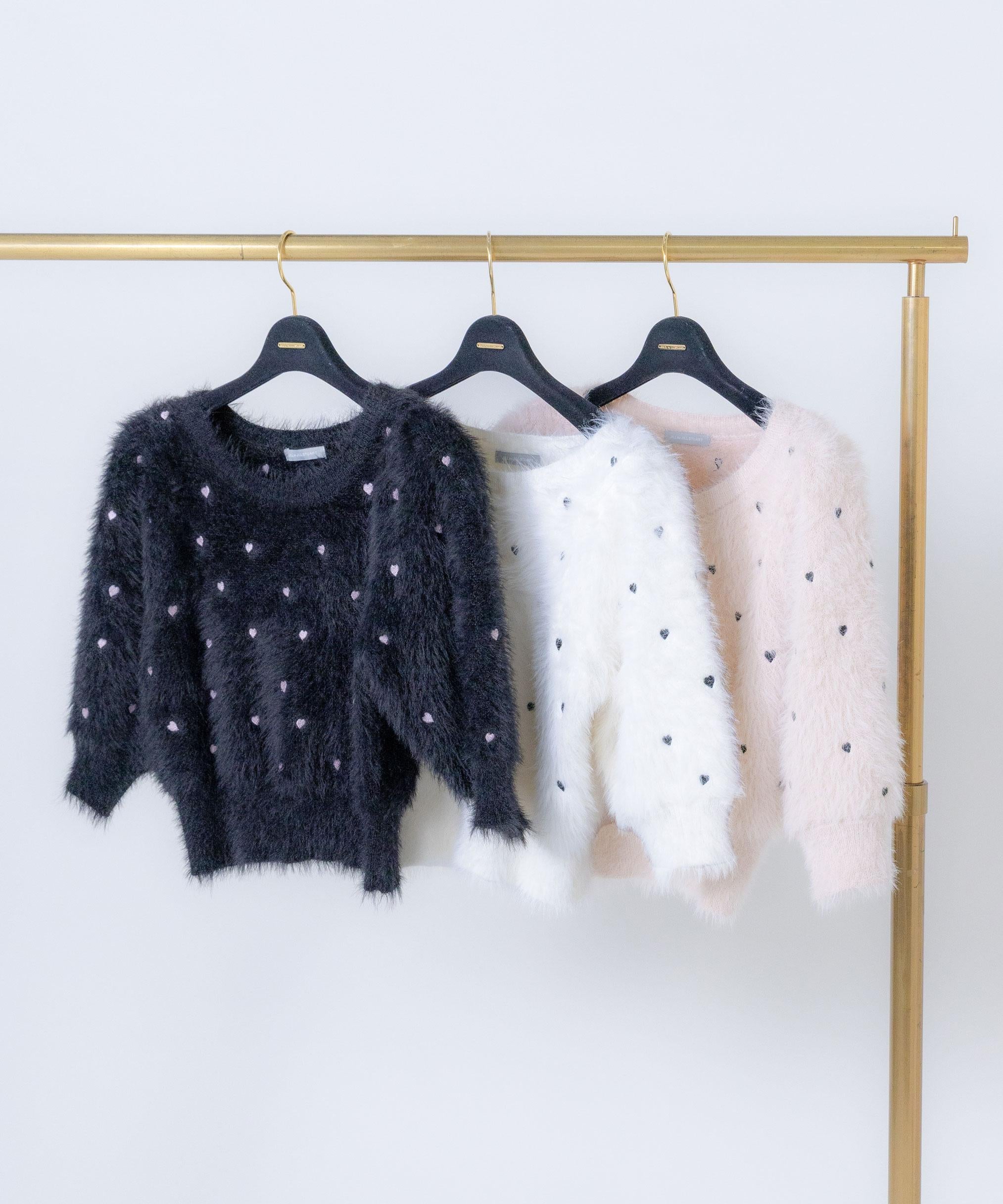 ハート刺繍シャギーニット ブラック
