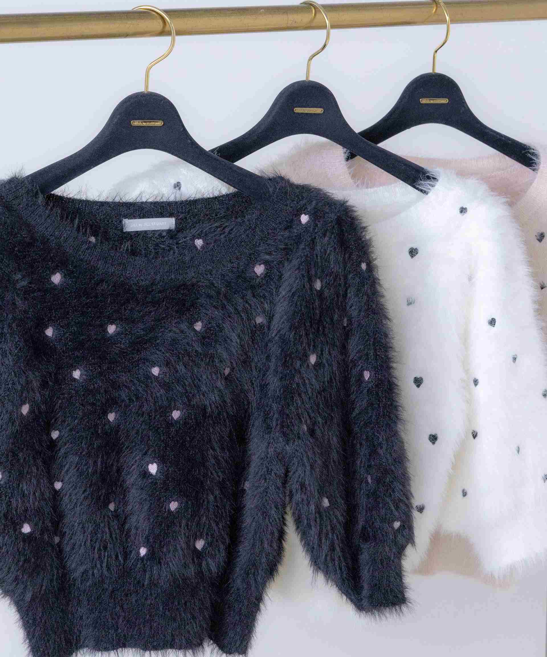 ハート刺繍シャギーニット ブラック