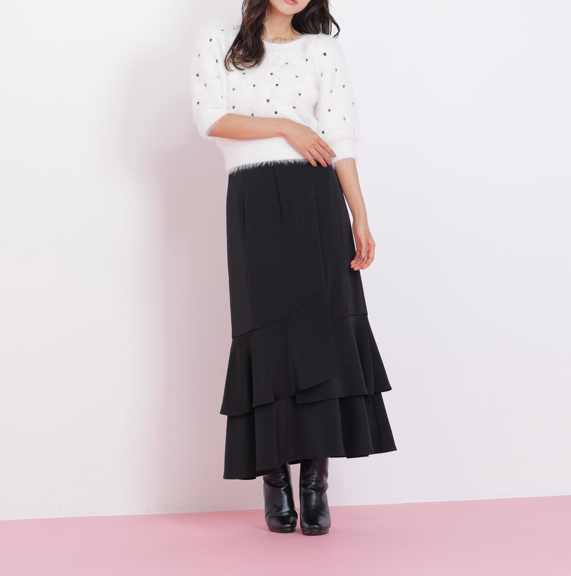 ハート刺繍シャギーニット ホワイト