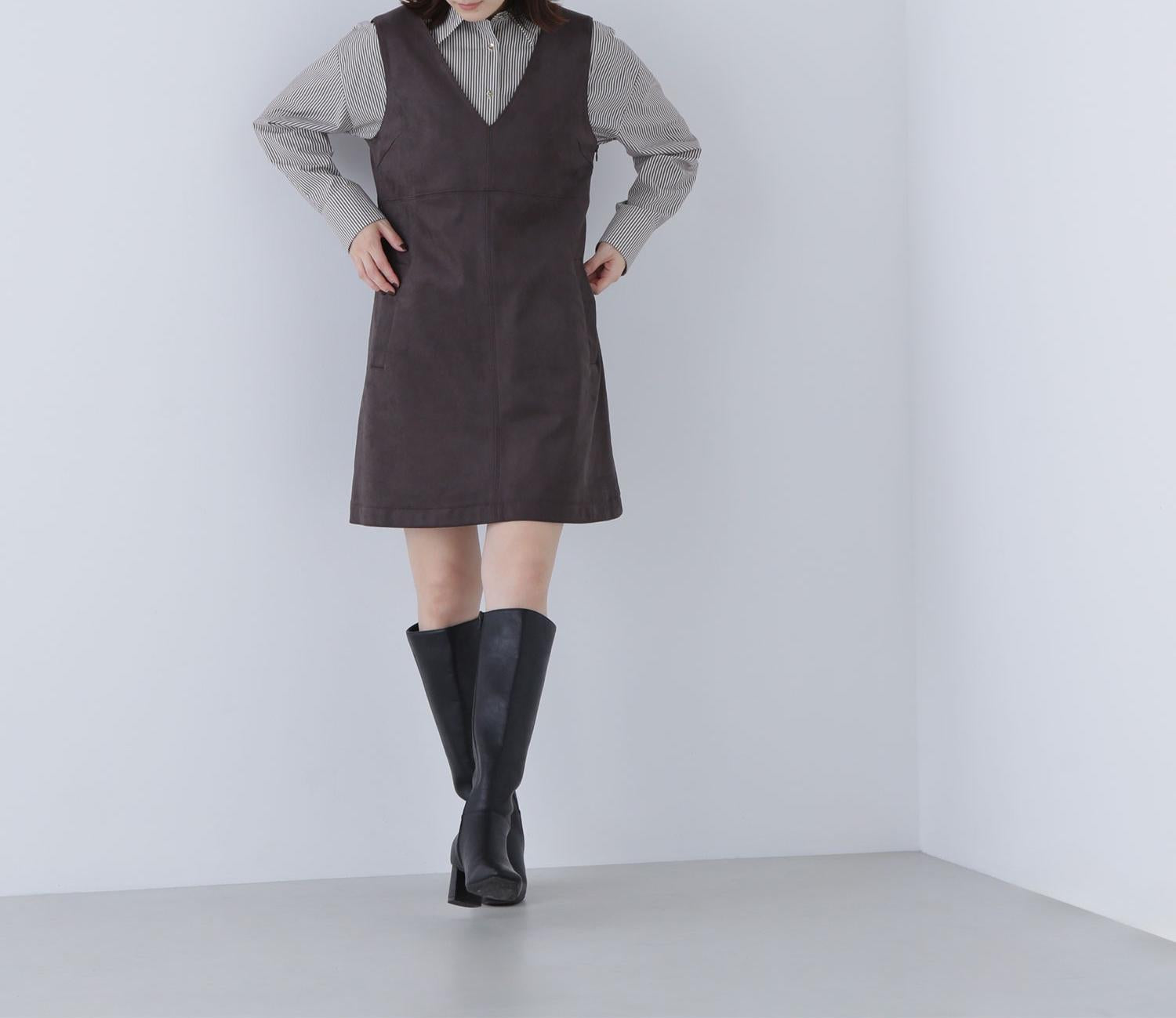 フェイクスウェードミニジャンスカ チャコール1