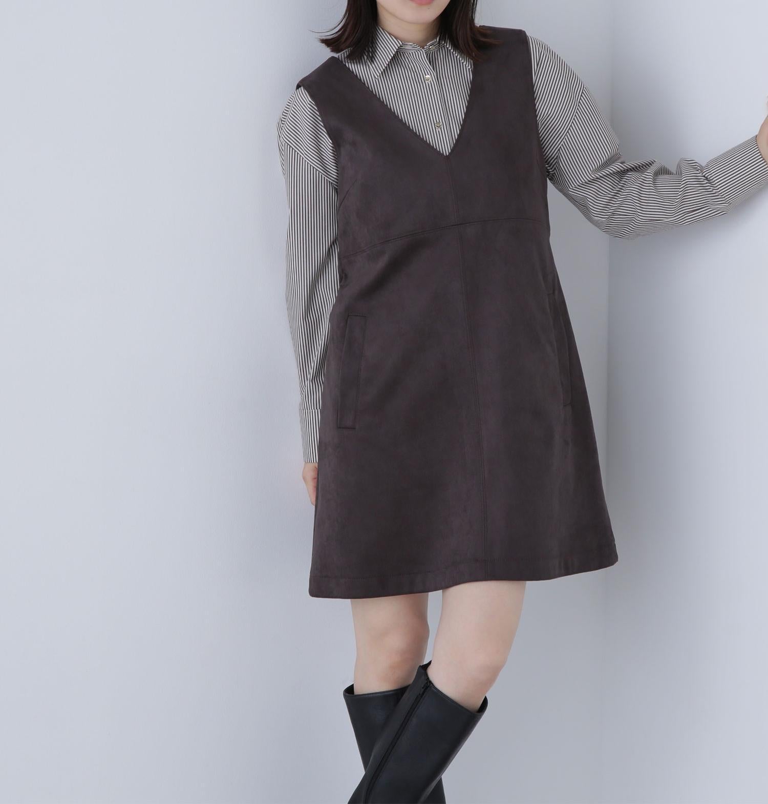 フェイクスウェードミニジャンスカ チャコール1