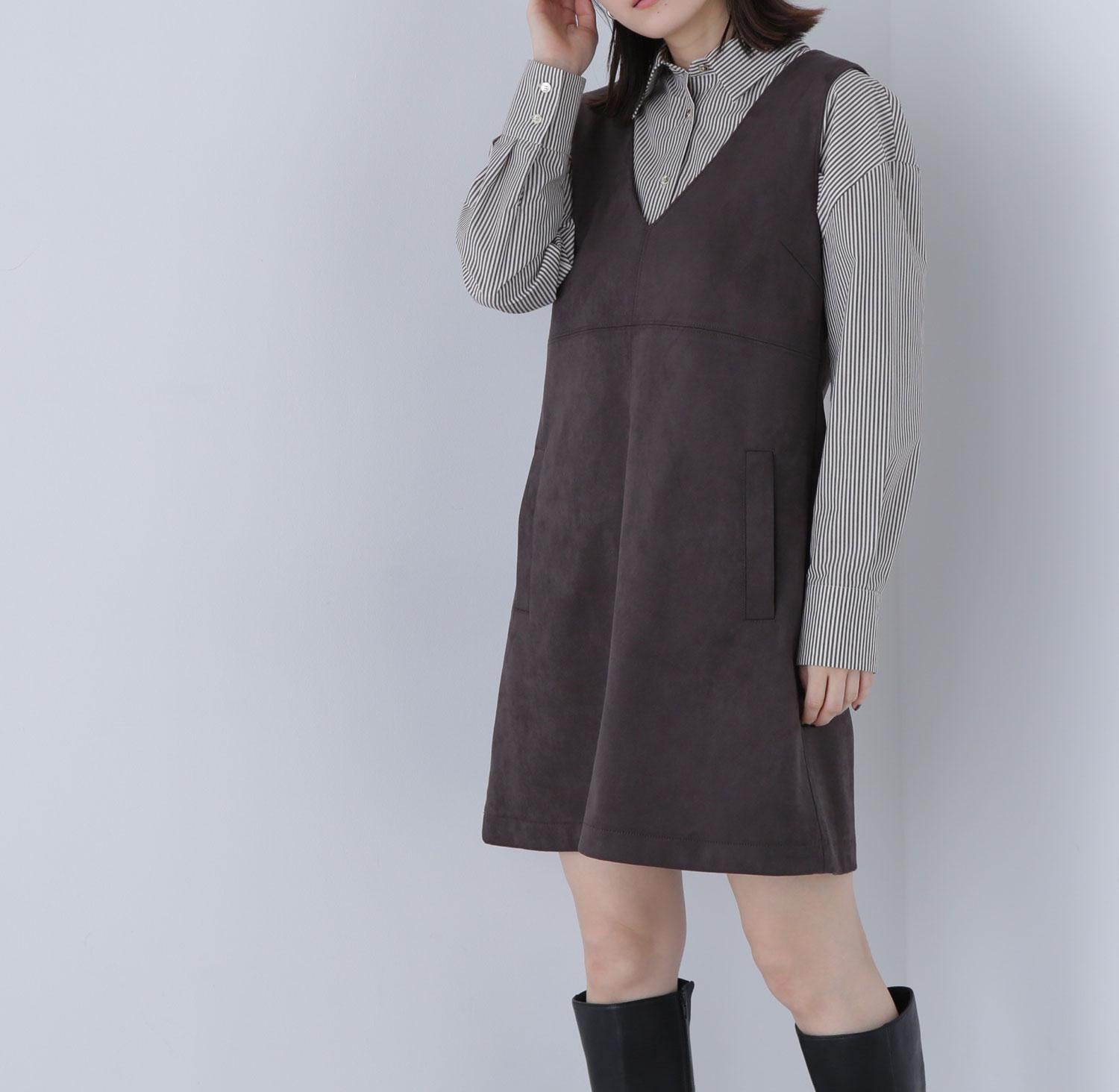 フェイクスウェードミニジャンスカ チャコール1