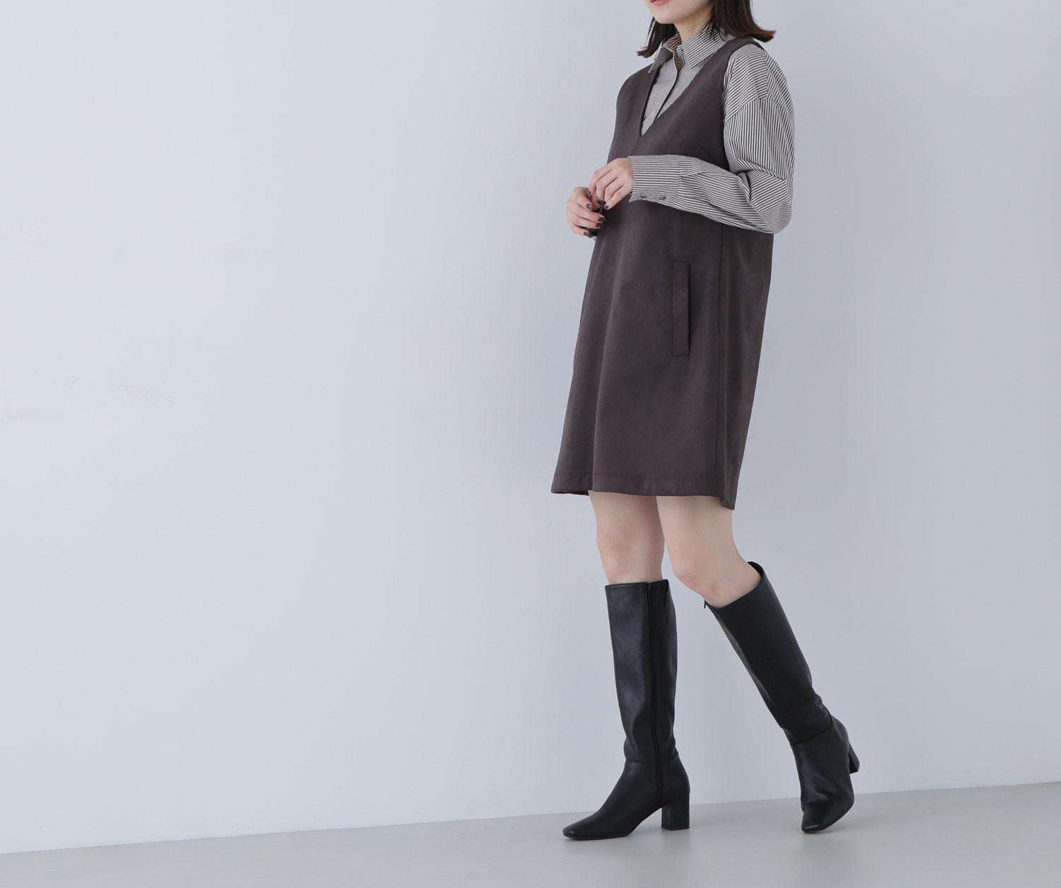 フェイクスウェードミニジャンスカ チャコール1