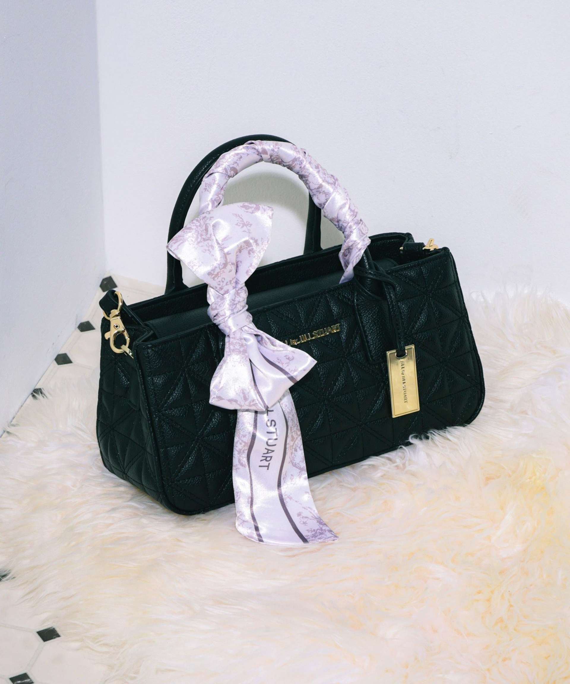 スカーフキルティングトートバッグ ブラック