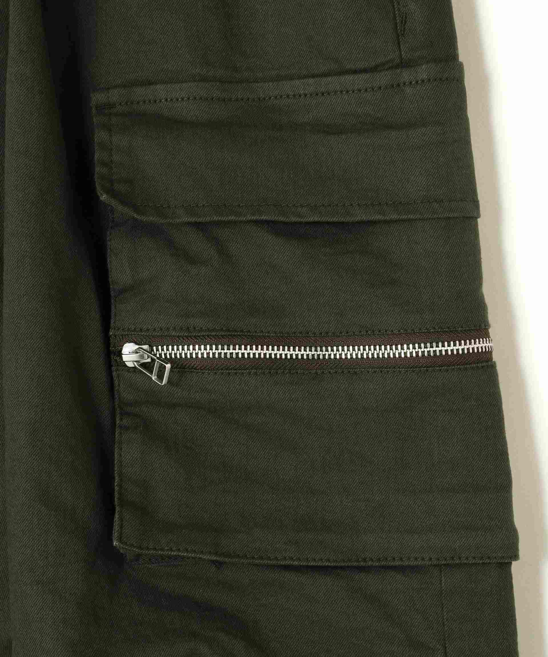 DankeSchon/ダンケシェーン/ST>ETCH TWILL ZIP W-POCKET WIDE PANTS カーキ