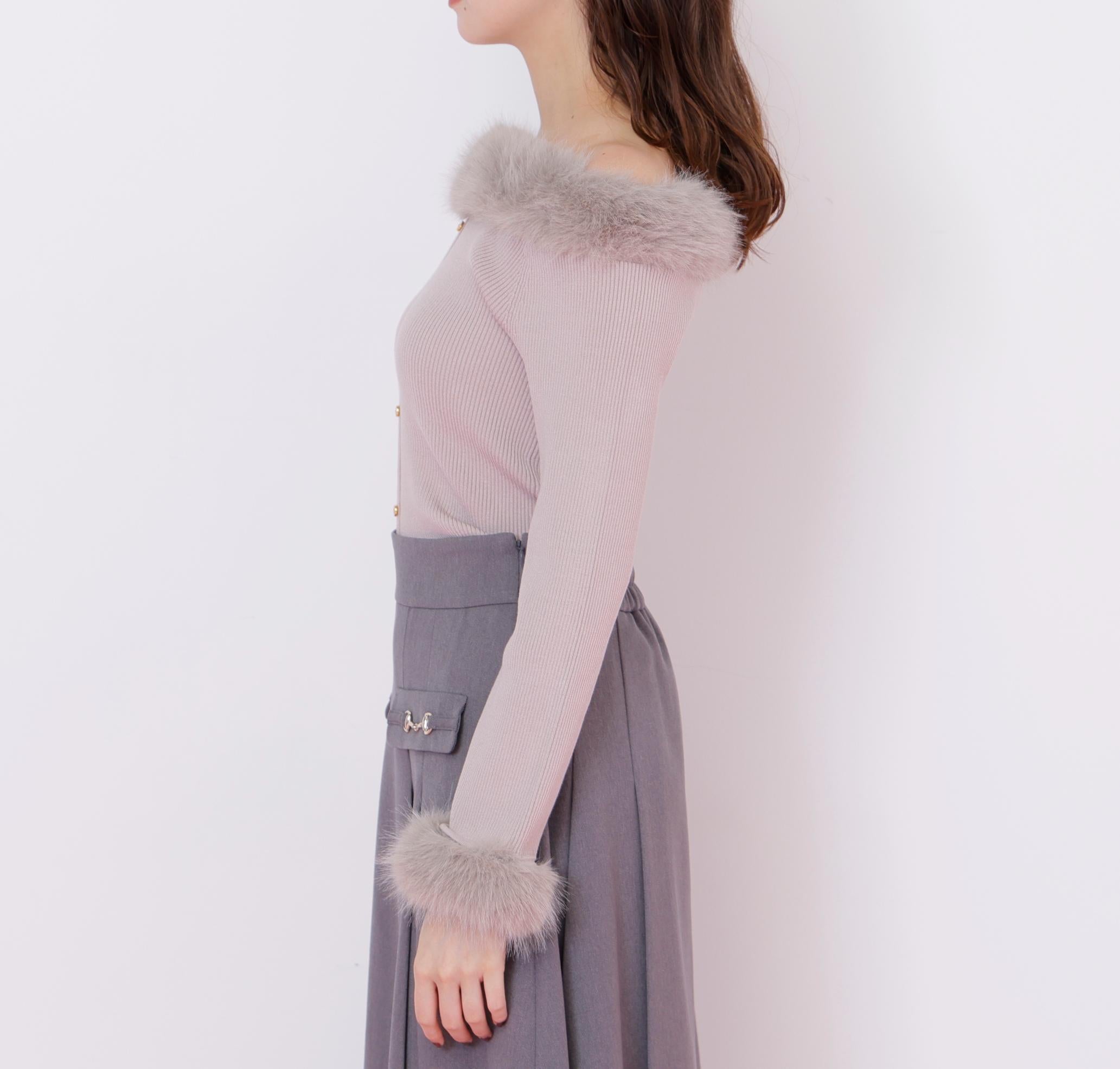 フェイクファートリムニット ピンク