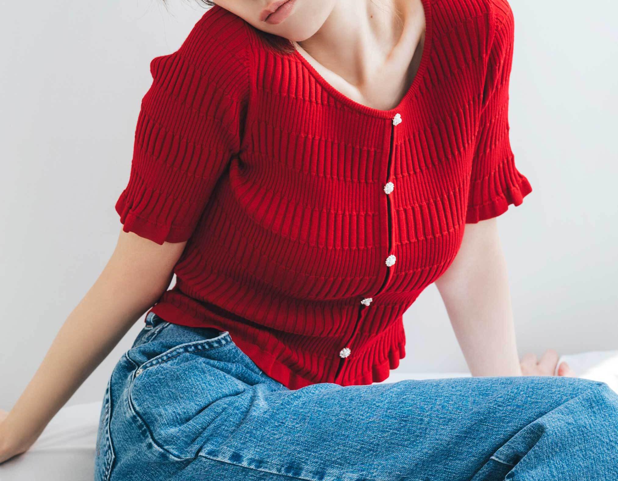 前後2way変形リブニット レッド