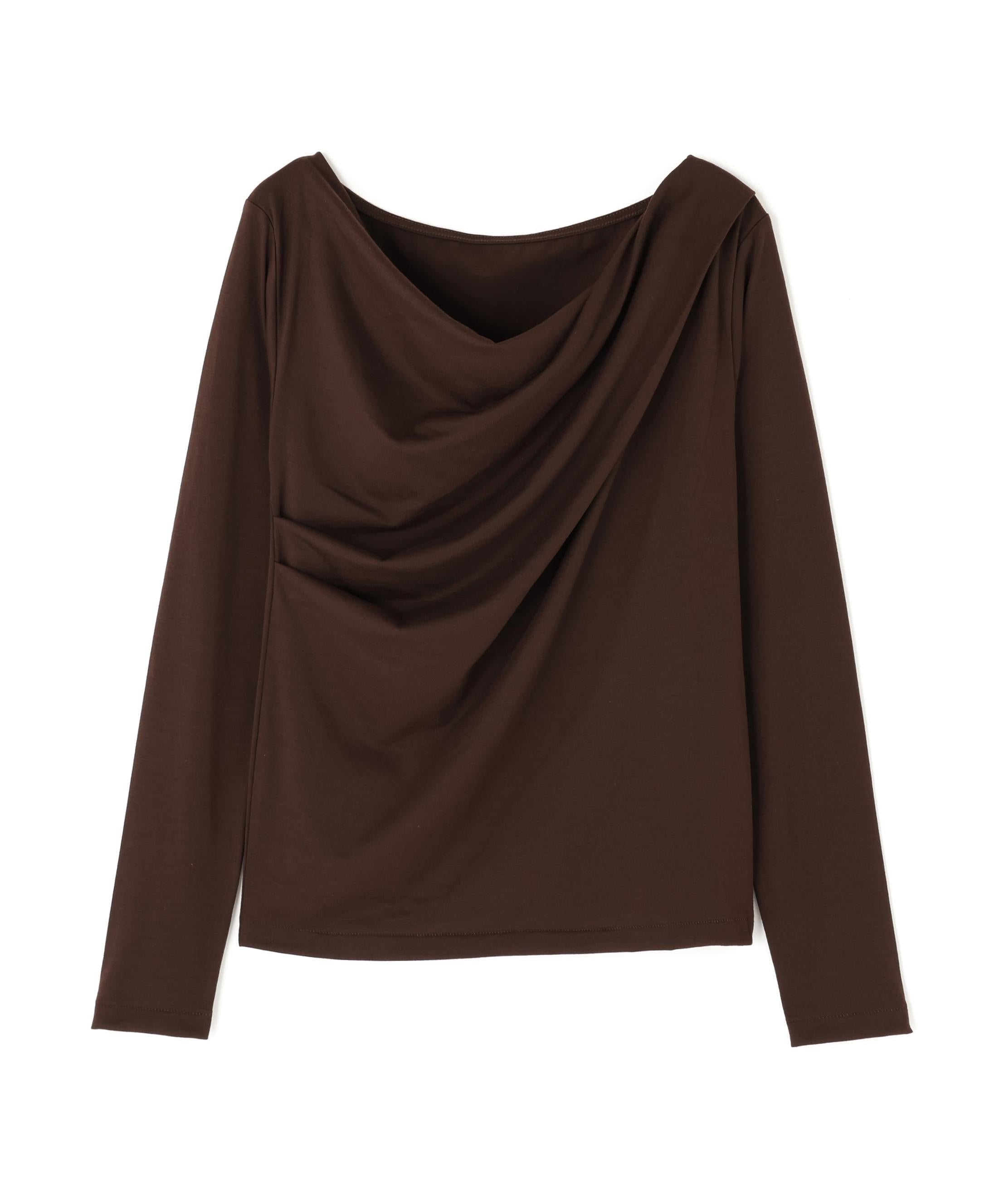 ドレープネックカットソー ダークブラウン1