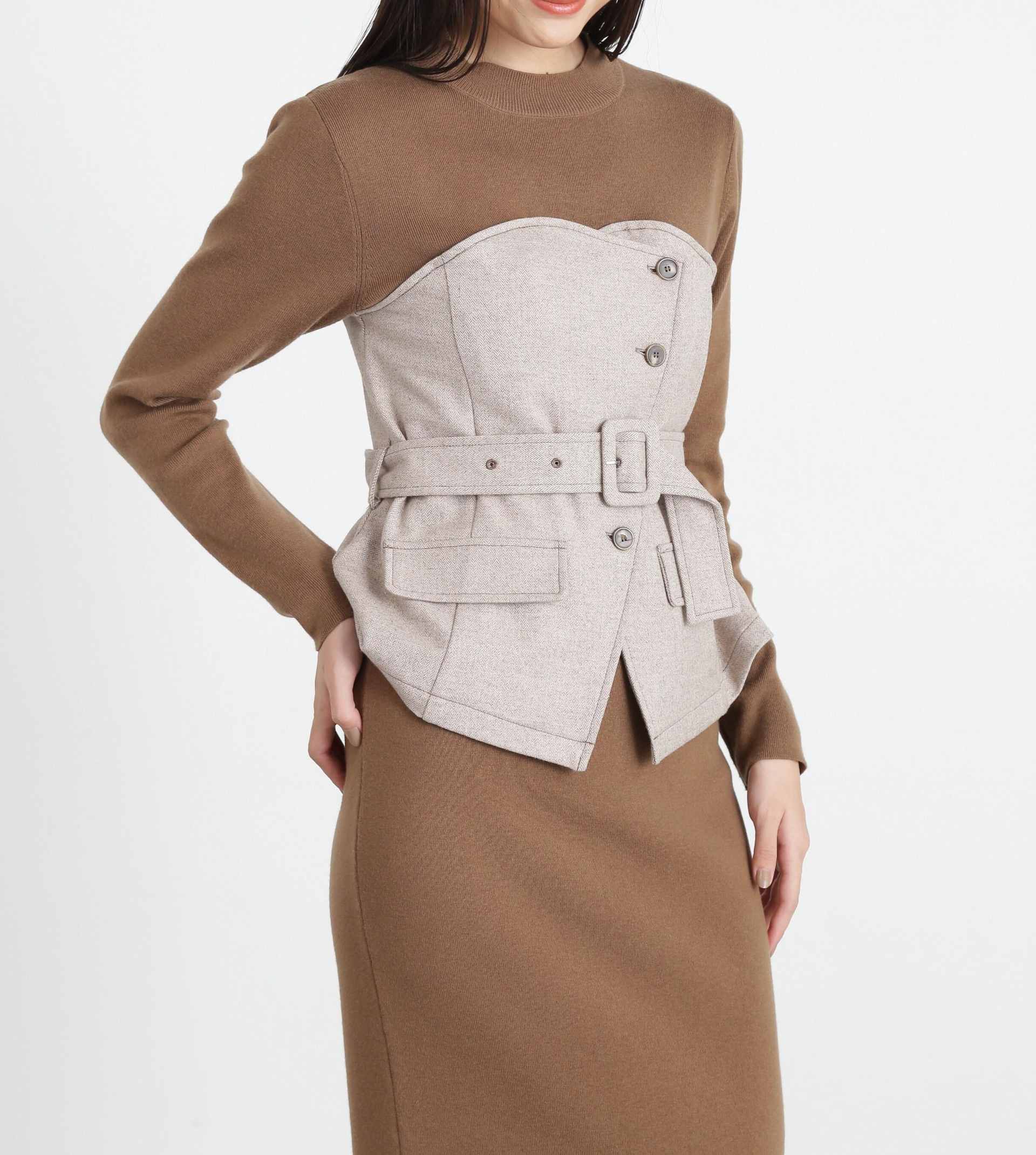 ◆ヘリンボンコンビニットプルオーバー モカ6